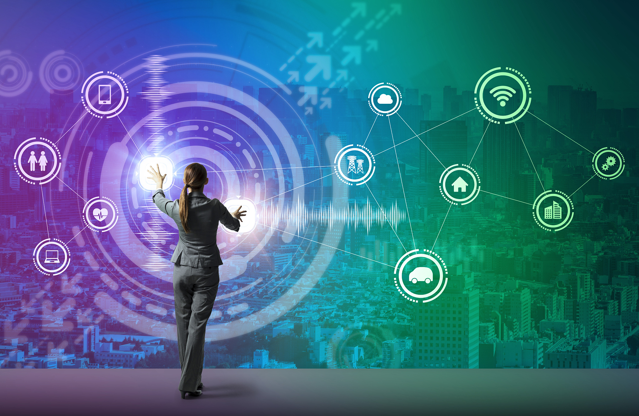 young business person and graphical user interface concept, smar