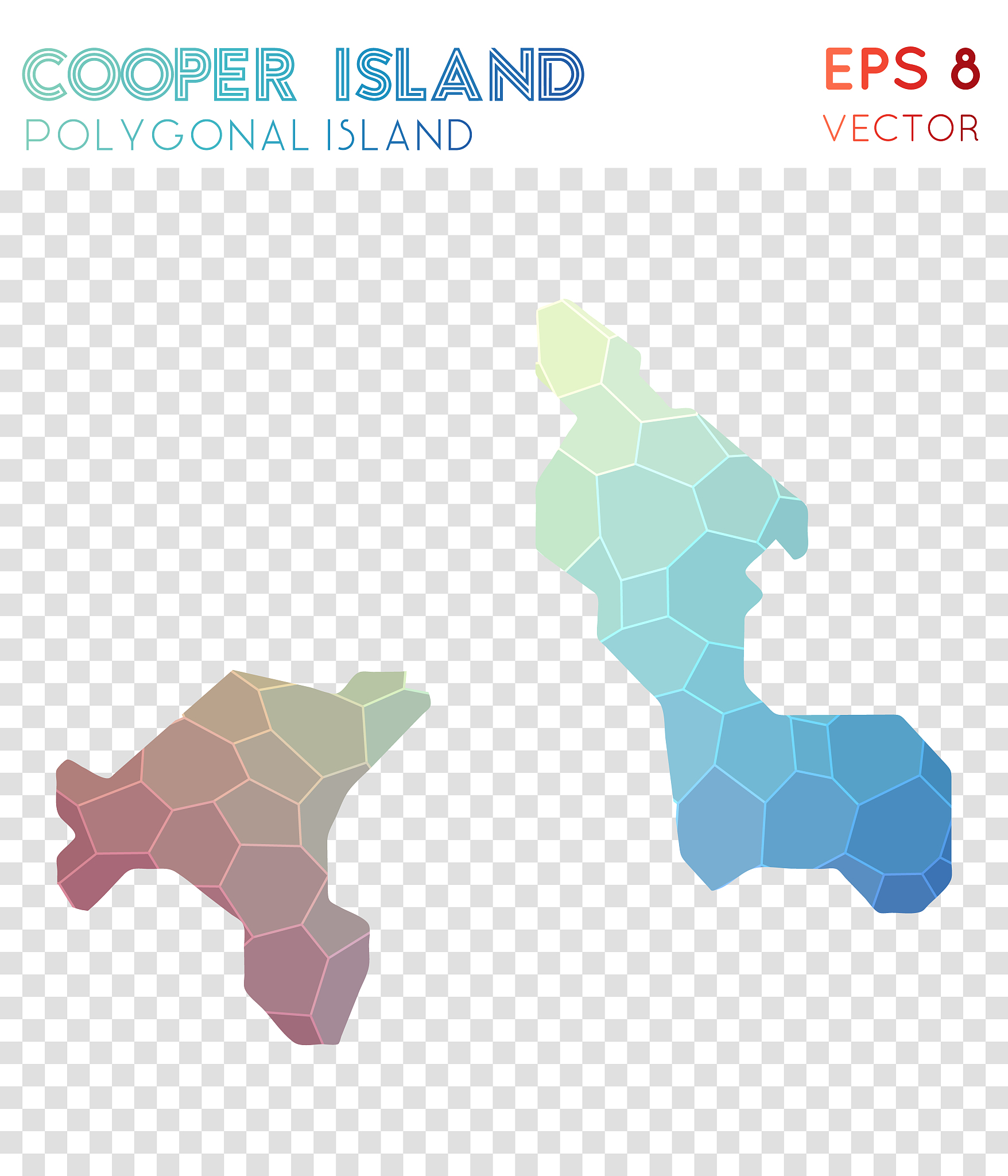 cooper island polygonal map, mosaic style island.