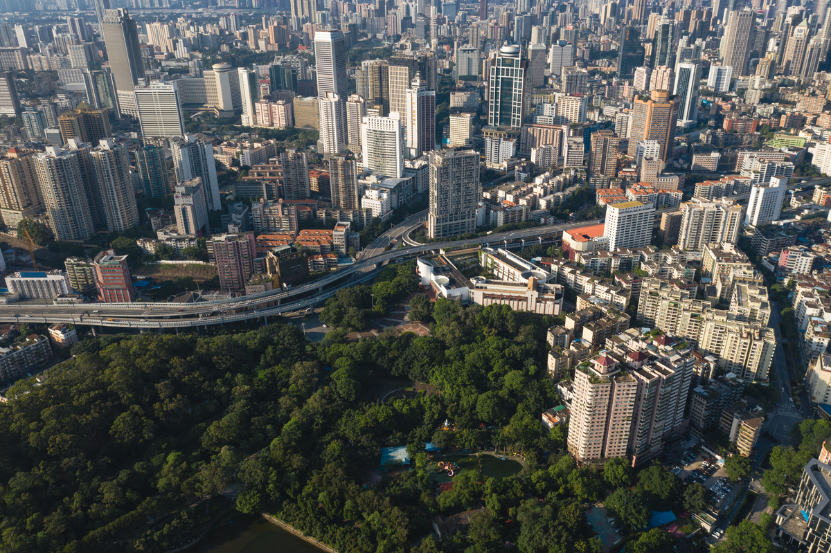 广州市区的鸟瞰图