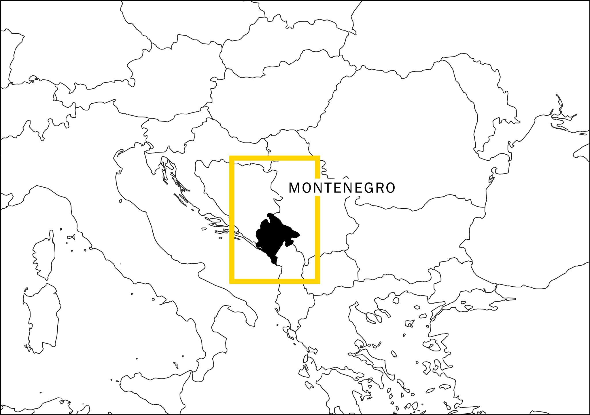 montenegro map yellow frame geography national