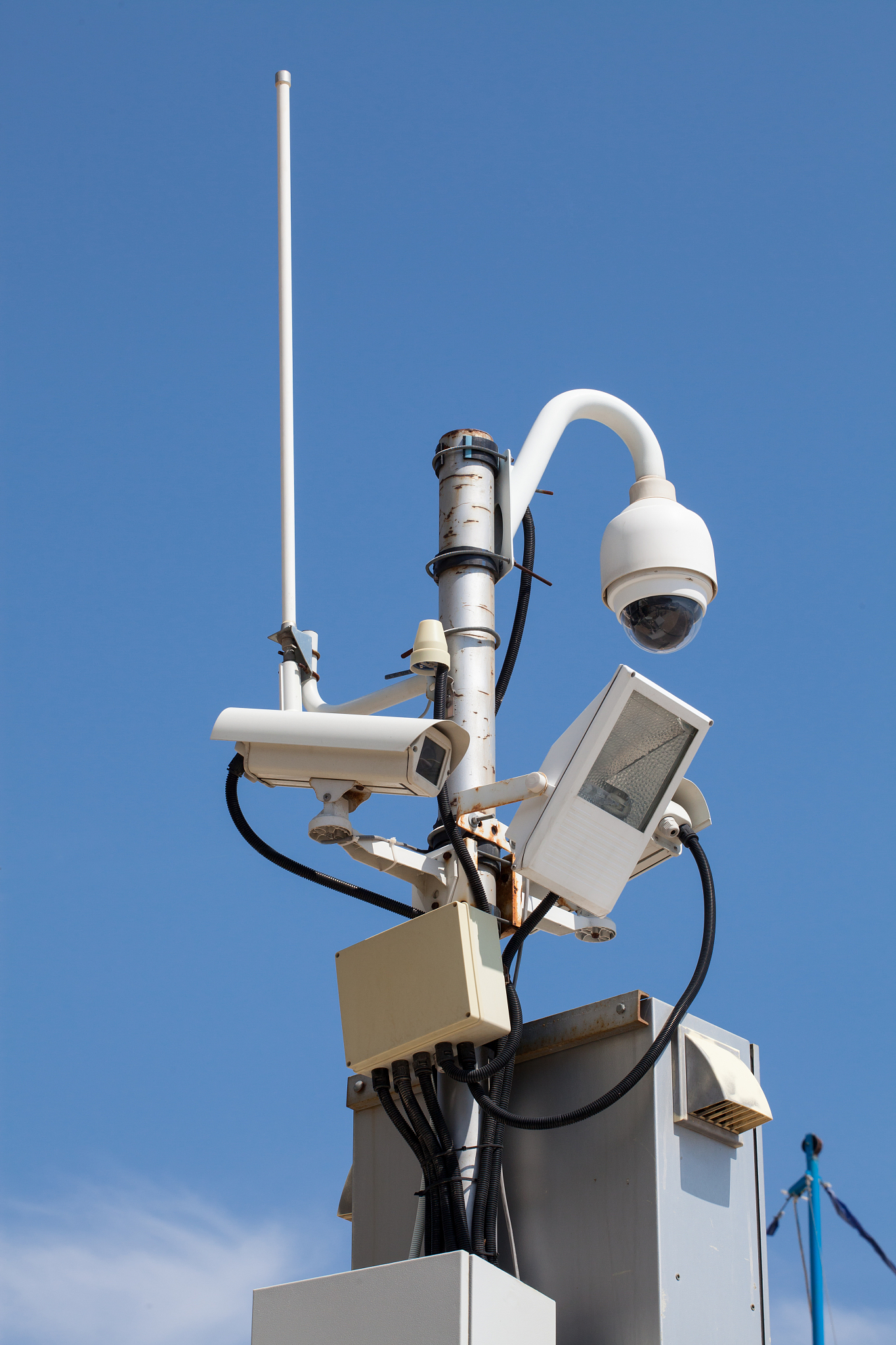 security cameras over the blue sky