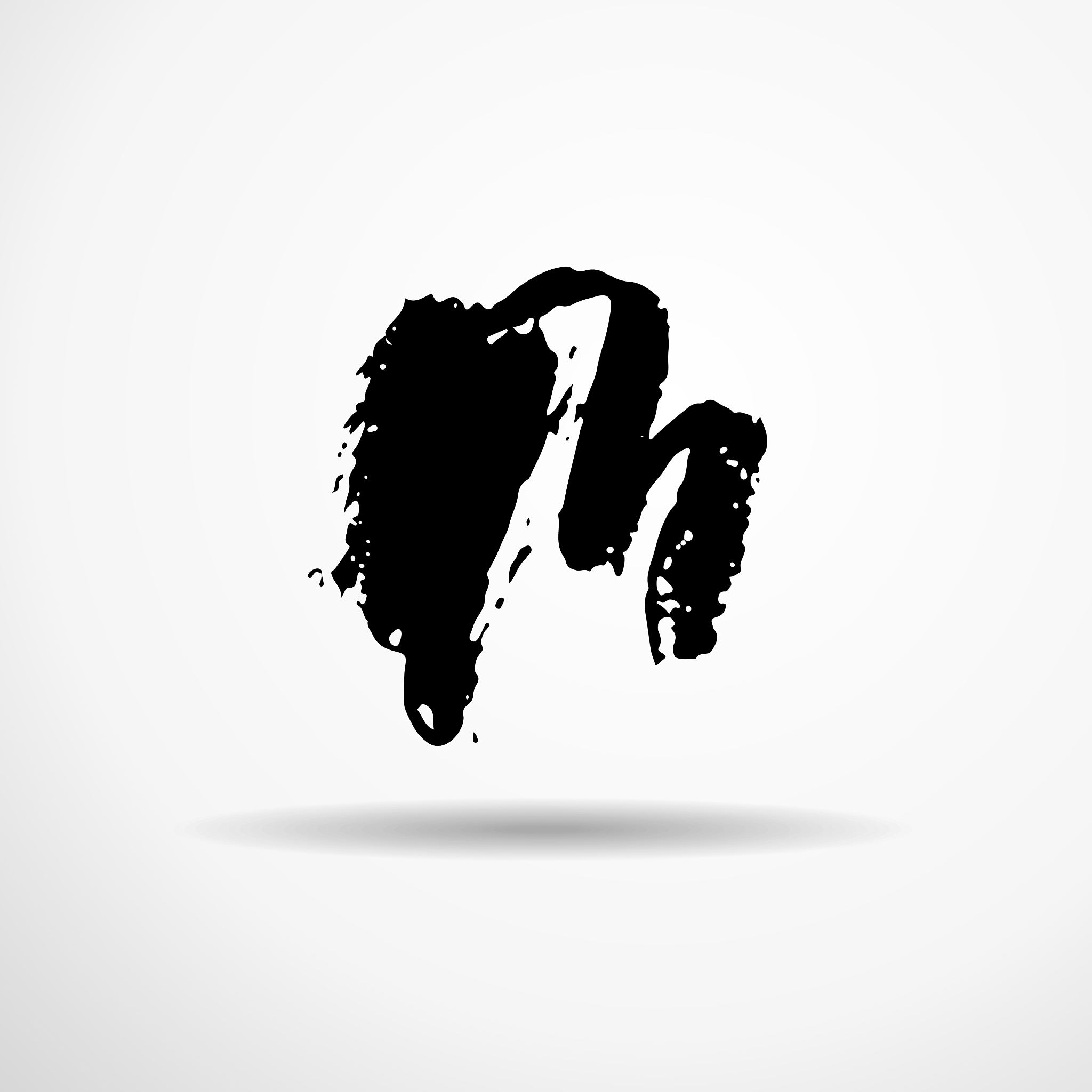 letter m handwritten by dry brush rough strokes