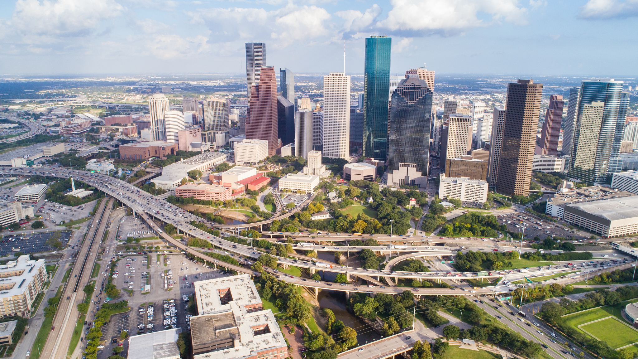 aerial view of skyline downtown houston building city, at buffal