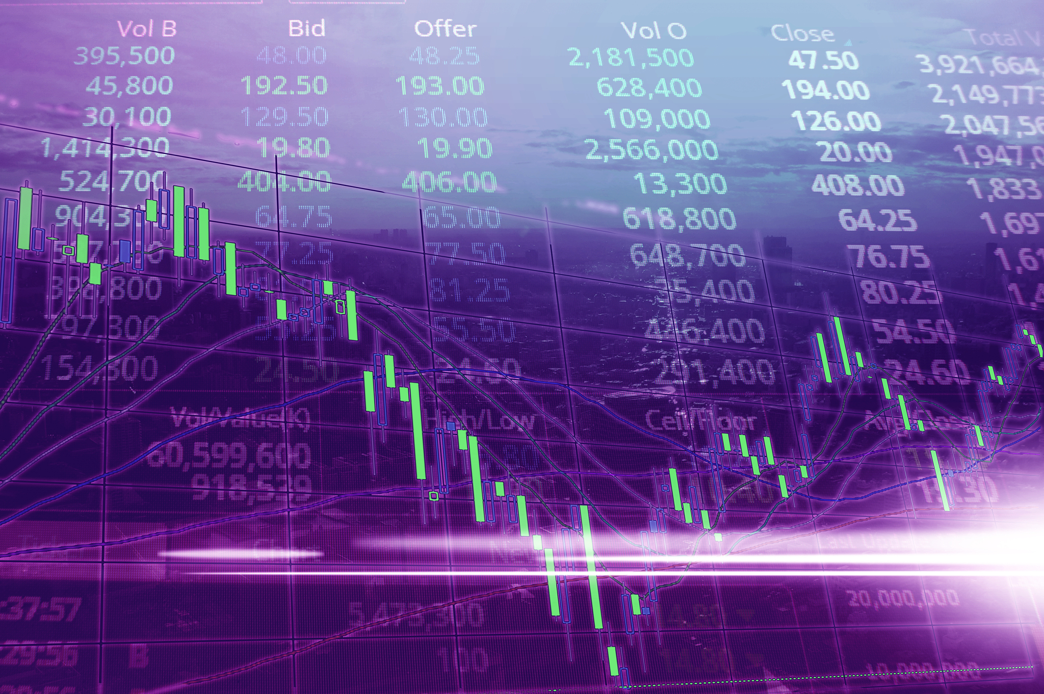 stock market or trading graph and candlestick chart. abstract fi