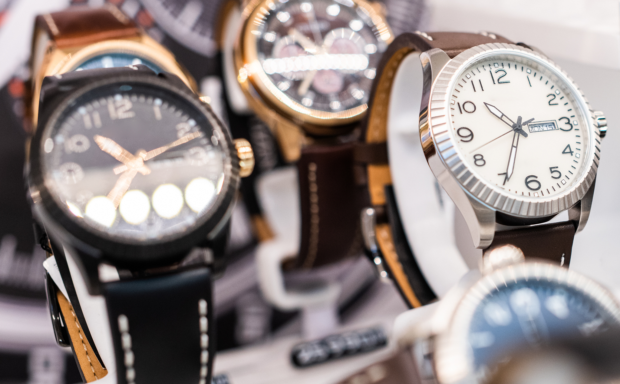 expensive watch is displayed for sale in luxury shop.