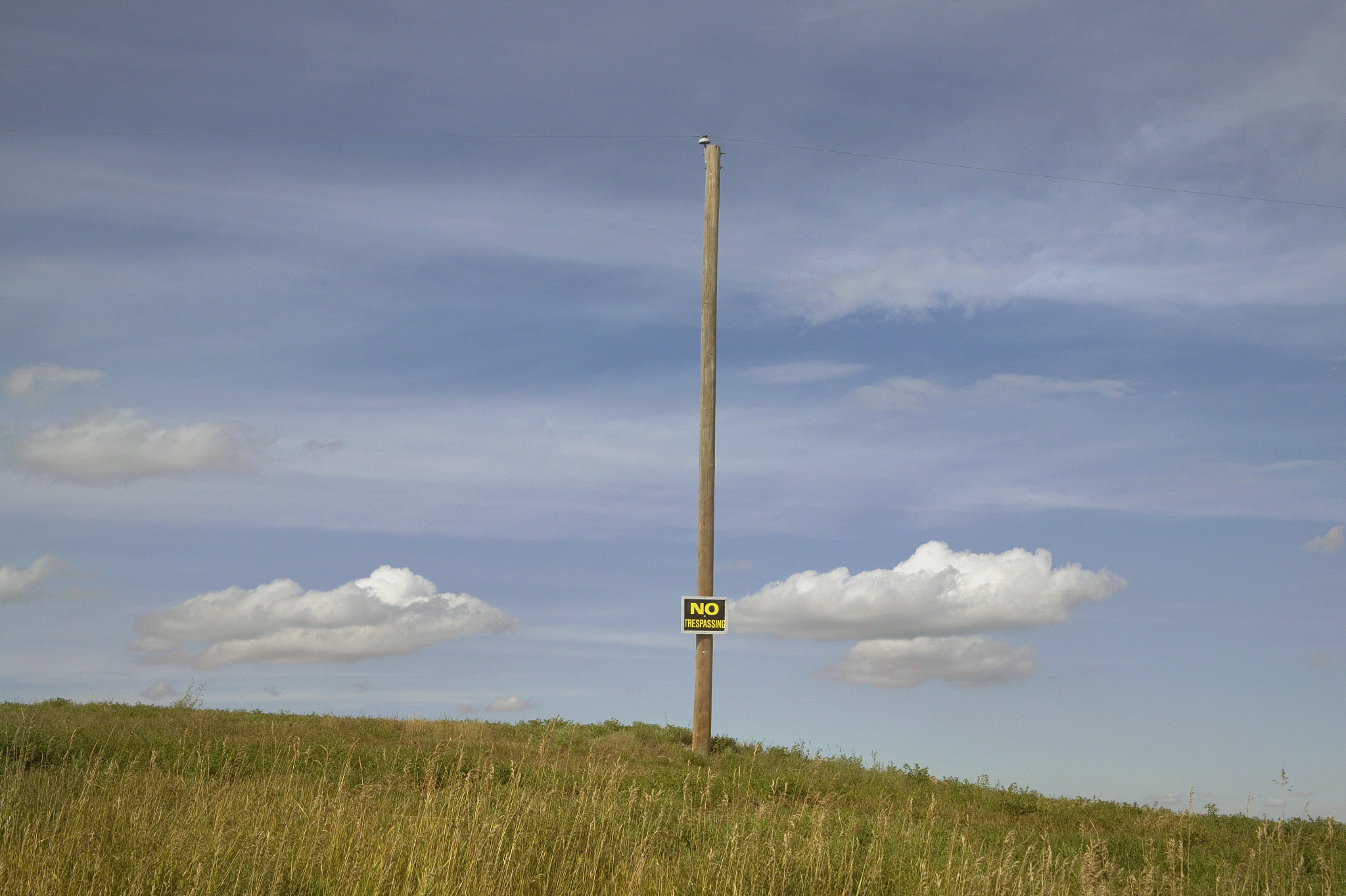 sign at telephone pole on field