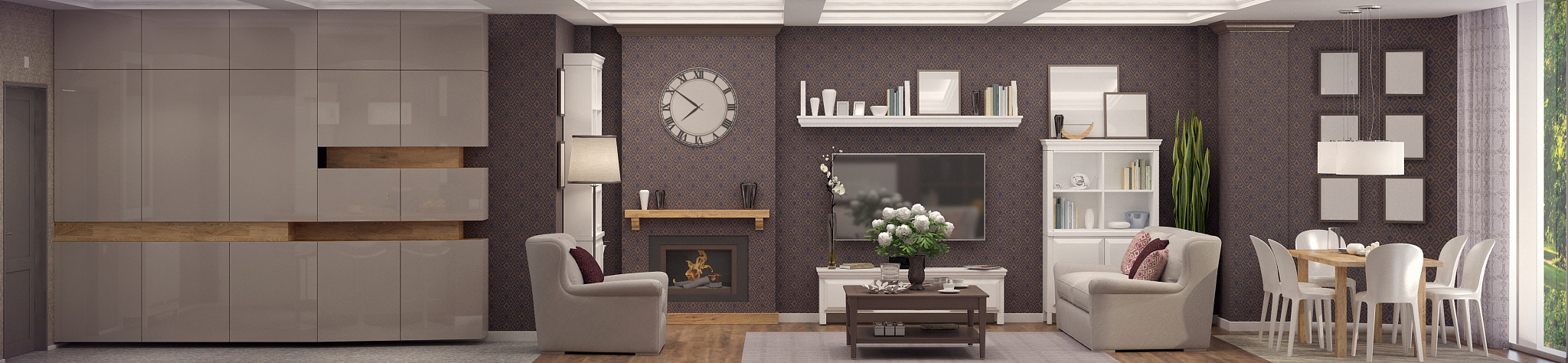 3d rendering of  living room of a classic appartment