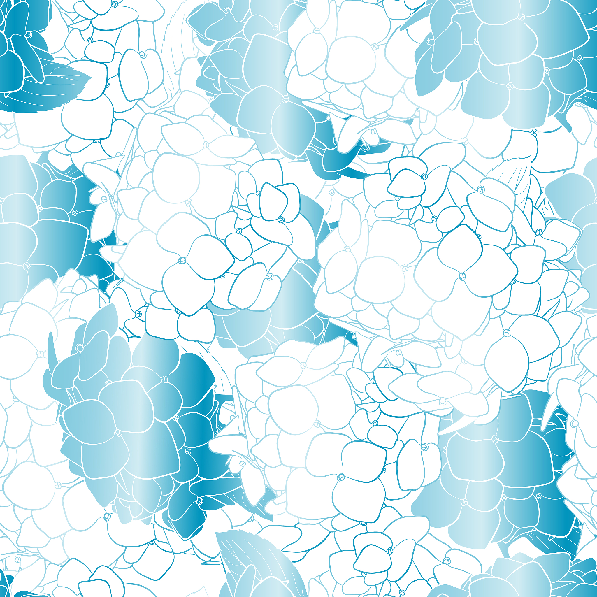 seamless pattern of hydrangea bushes in the blue version.