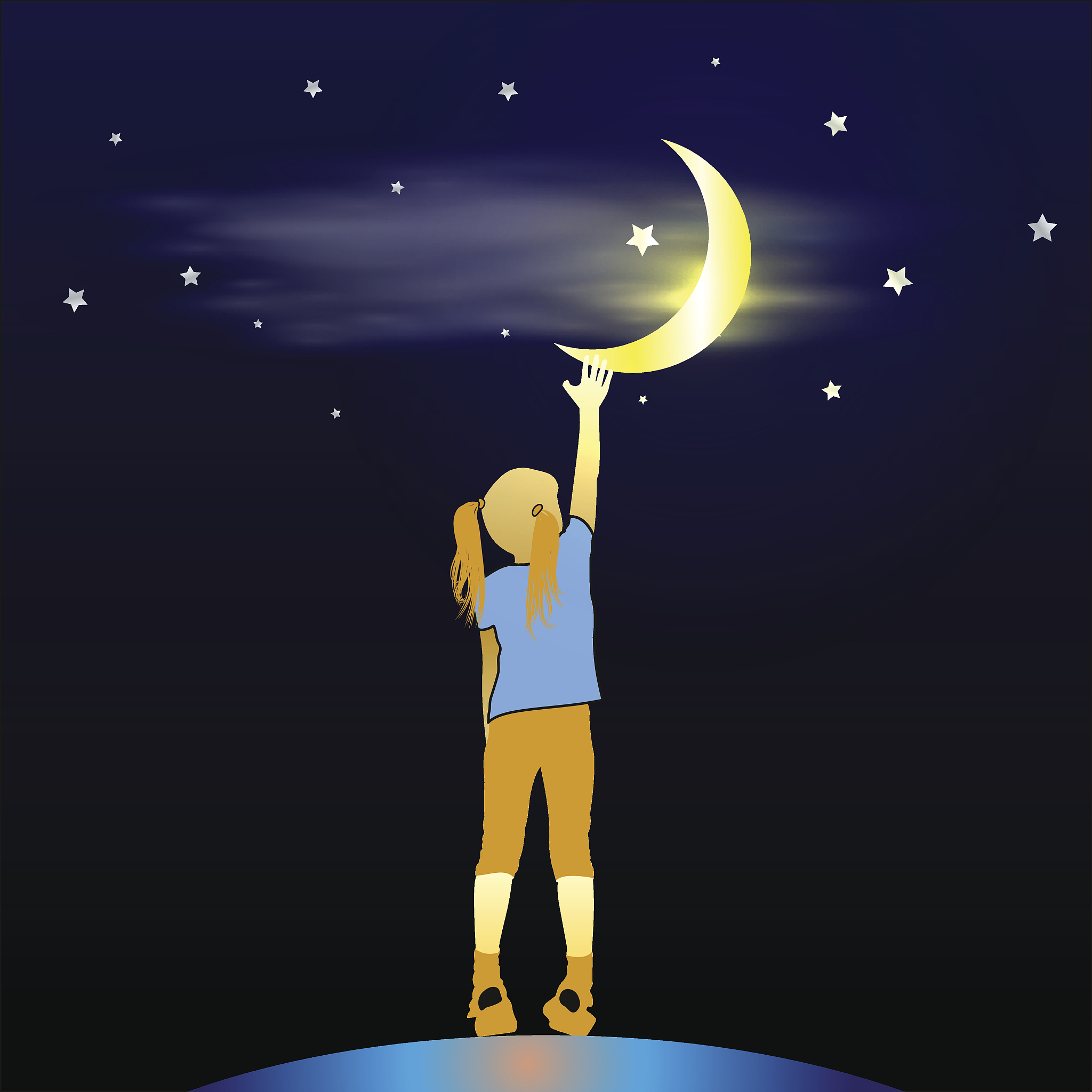 girl looking up at the moon