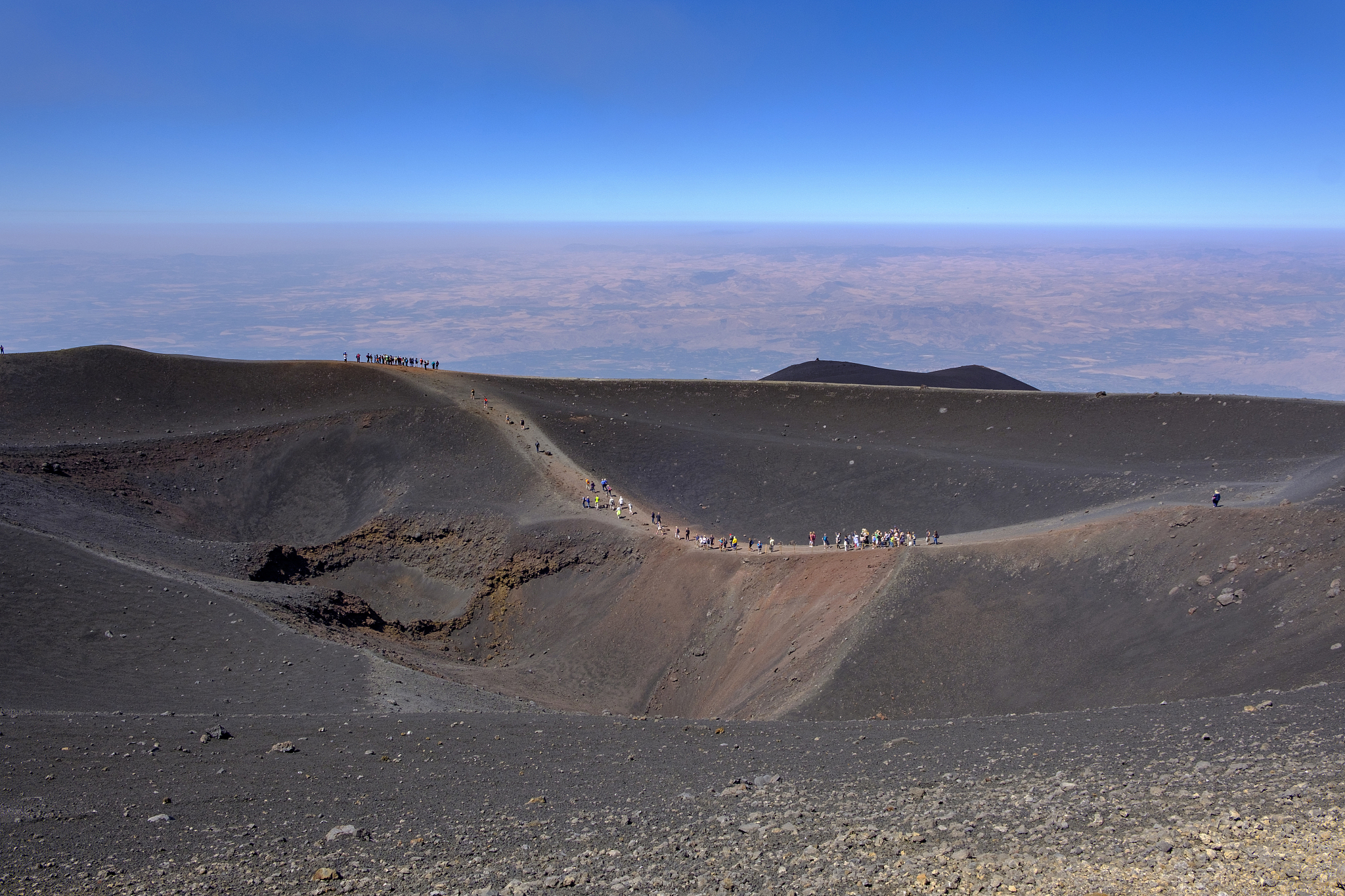 italy, sicily, mount etna, volcanic crater, tourists