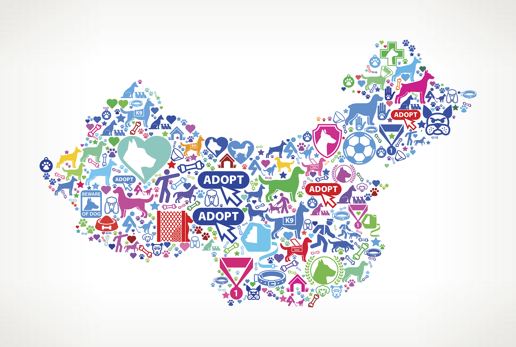 china dog and canine pet colorful icon pattern