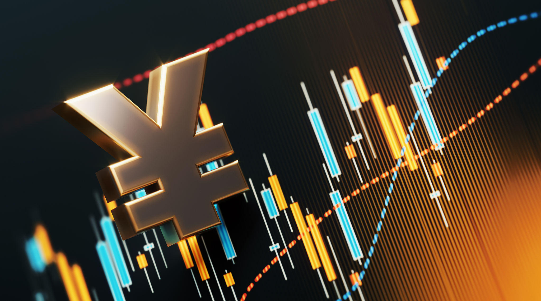 yen currency sign standing over a financial graph