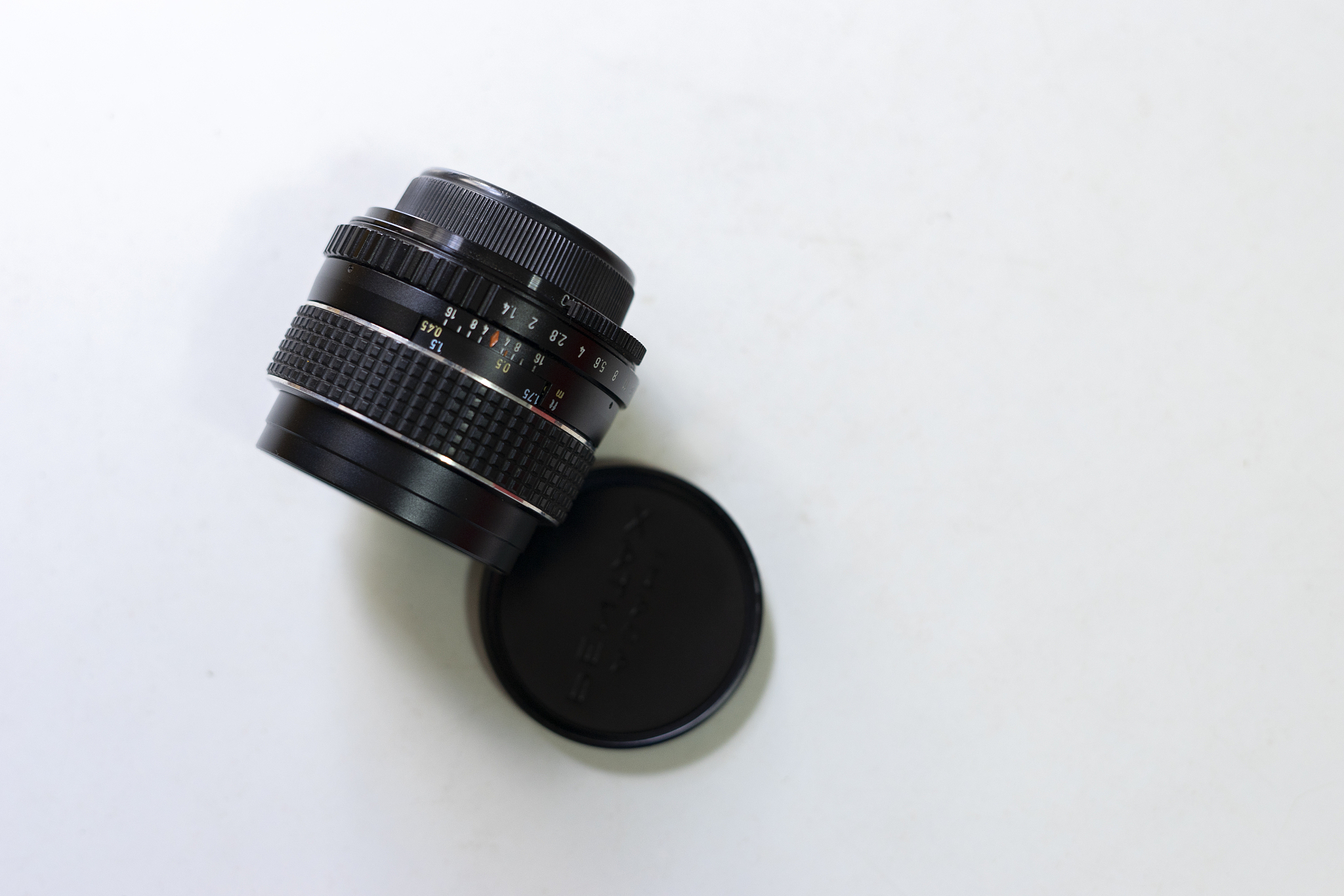 high angle view of camera on white background