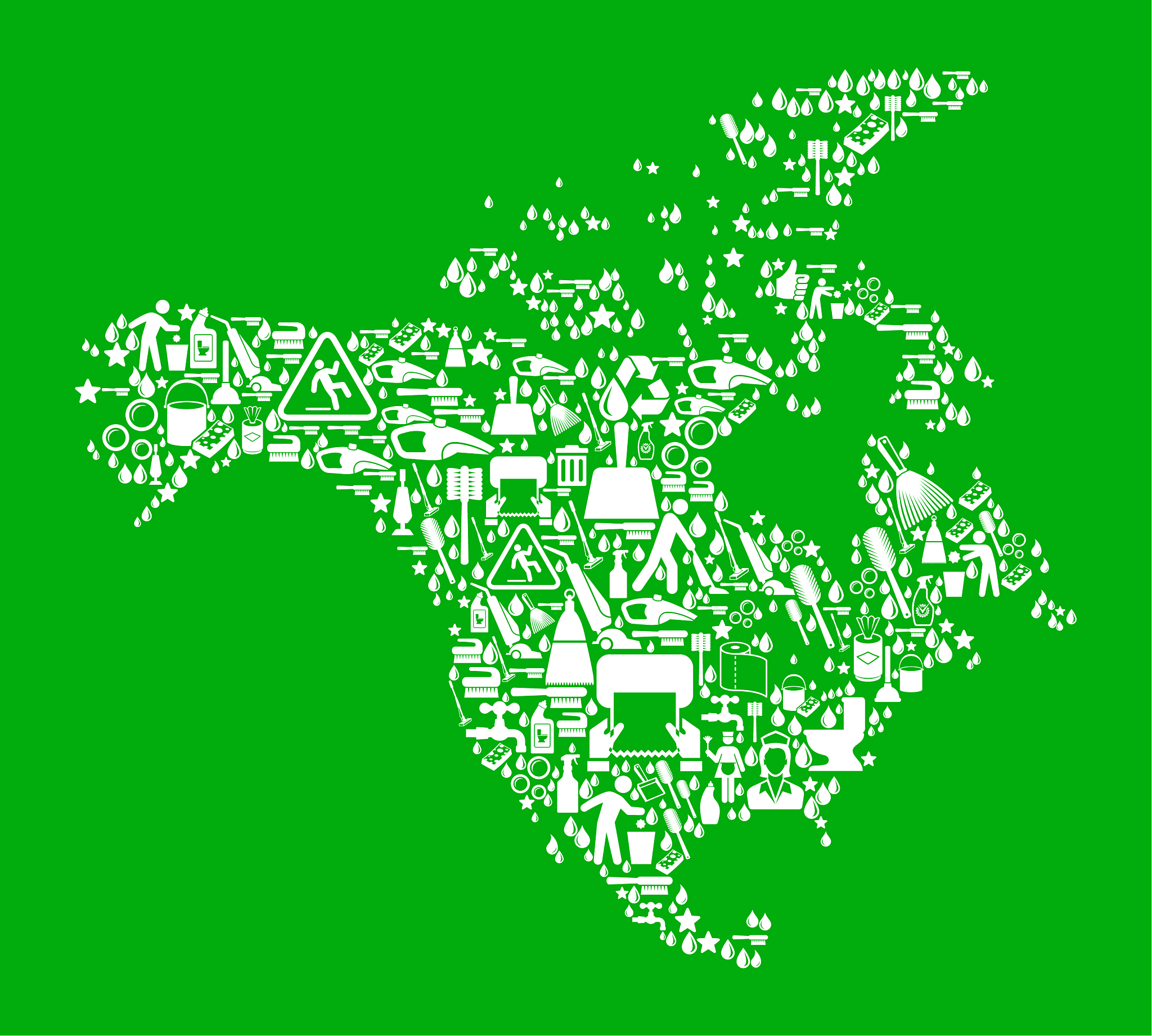 north america cleaning and chores green vector icon pattern