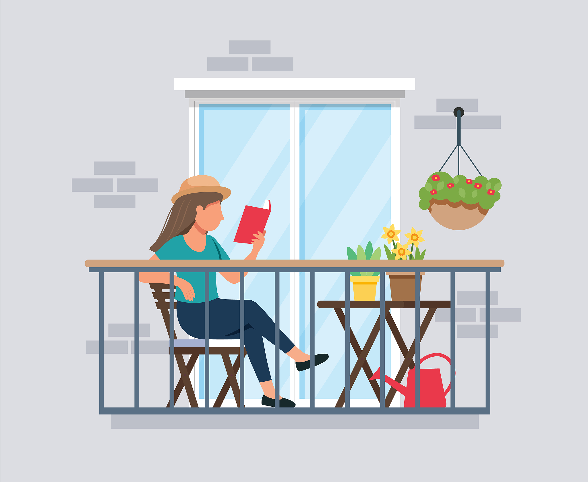 woman reading balcony, coronavirus concept. stay at home during 