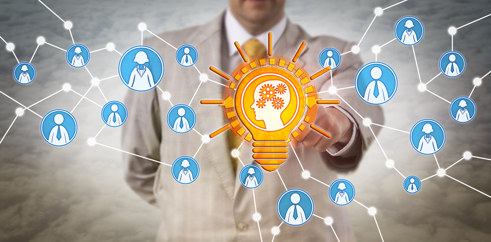 recruiter touching learning mind in lightbulb