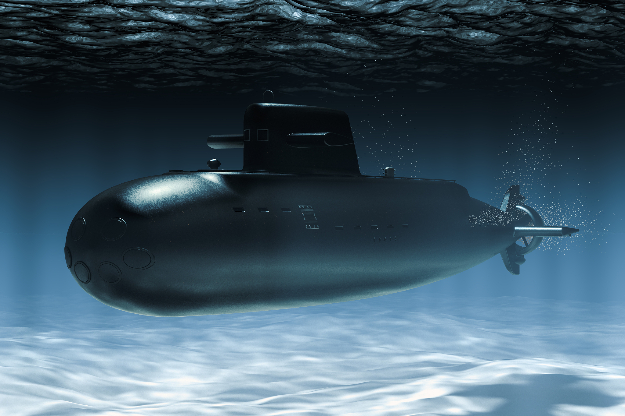 submarine underwater, 3d rendering