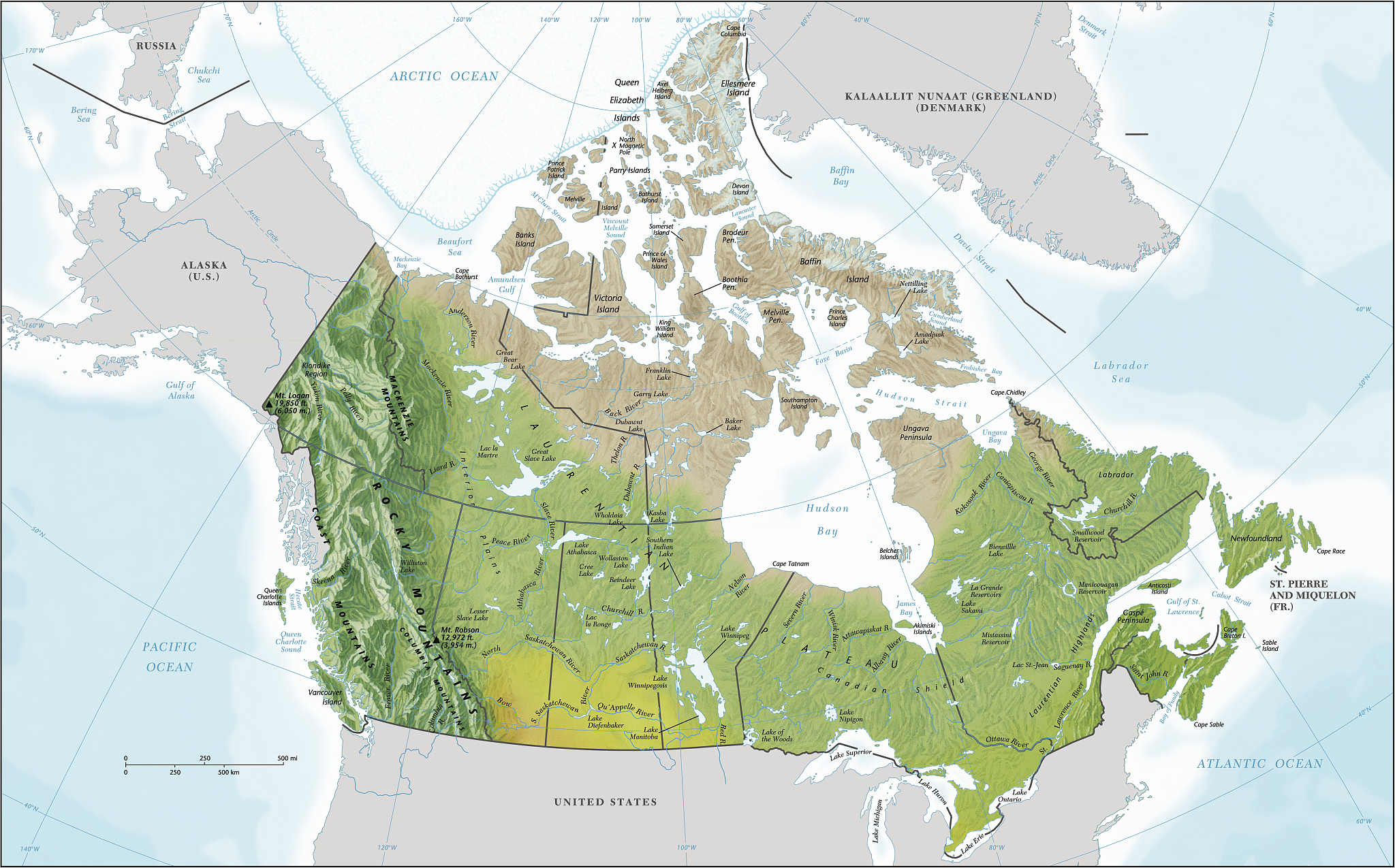 canada country map, relief