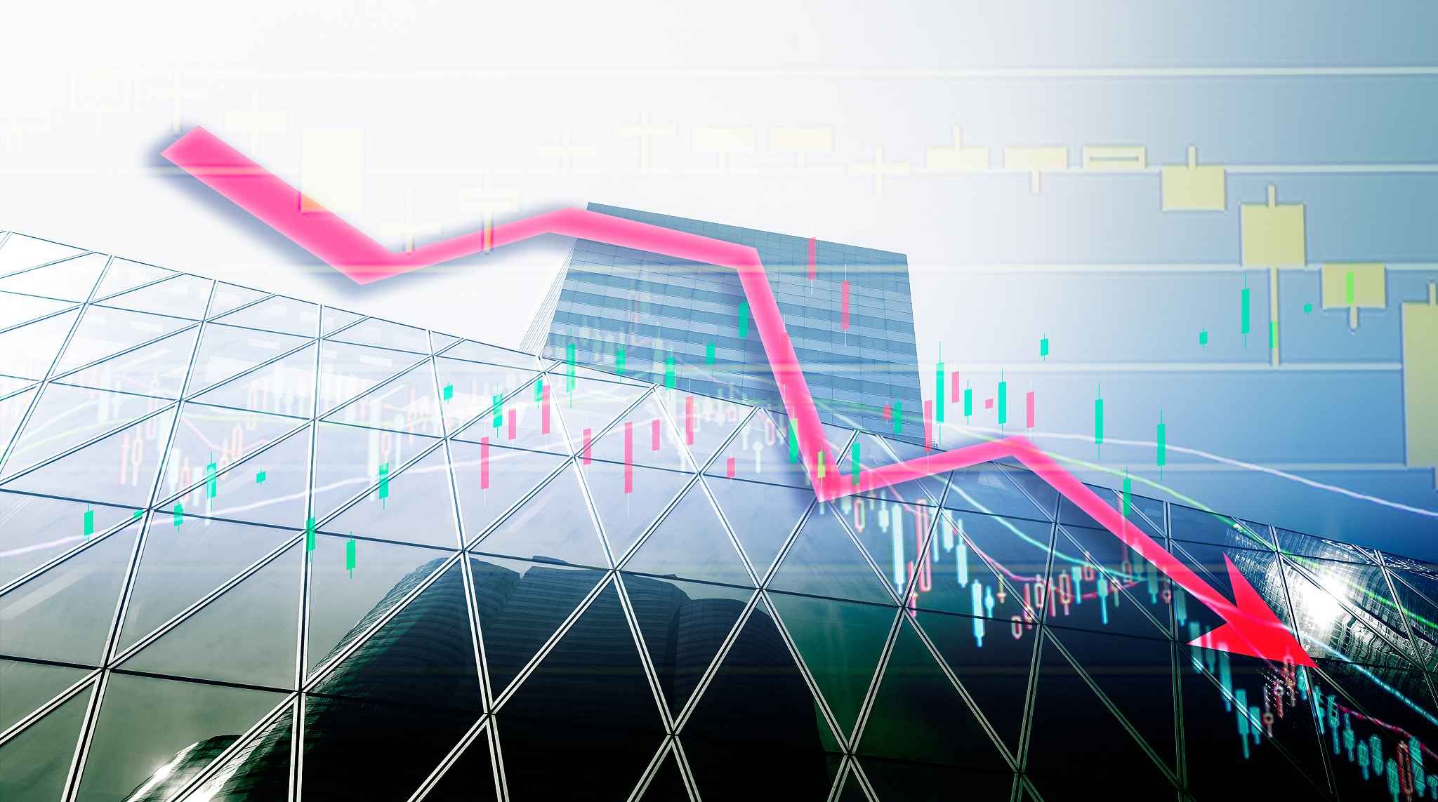 composing with business building and stock chart  background