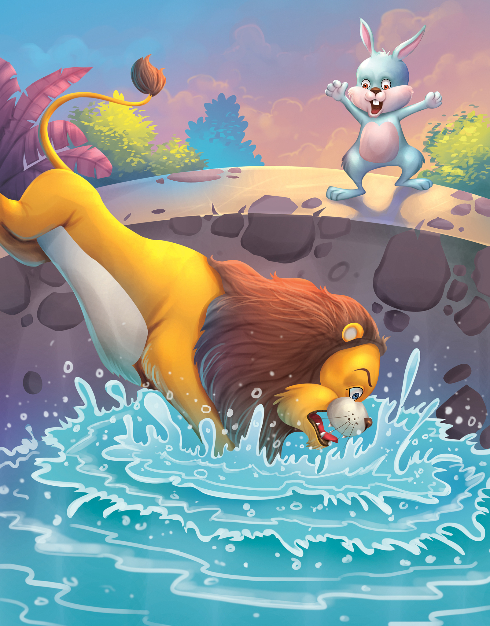 老虎先走到水边用爪子试探水温然后它前脚踩着水后脚然后又踏进水里等水淹到老虎肚皮的时候老虎抬起爪子开始划水老虎用自己的身体当船身四只脚当船桨头当船头尾当船舵肚皮当船底腰当船舷背当船舱鞍子当船座然后是什么样子的？ 那么白雪公主就怎么过河？像什么一样？