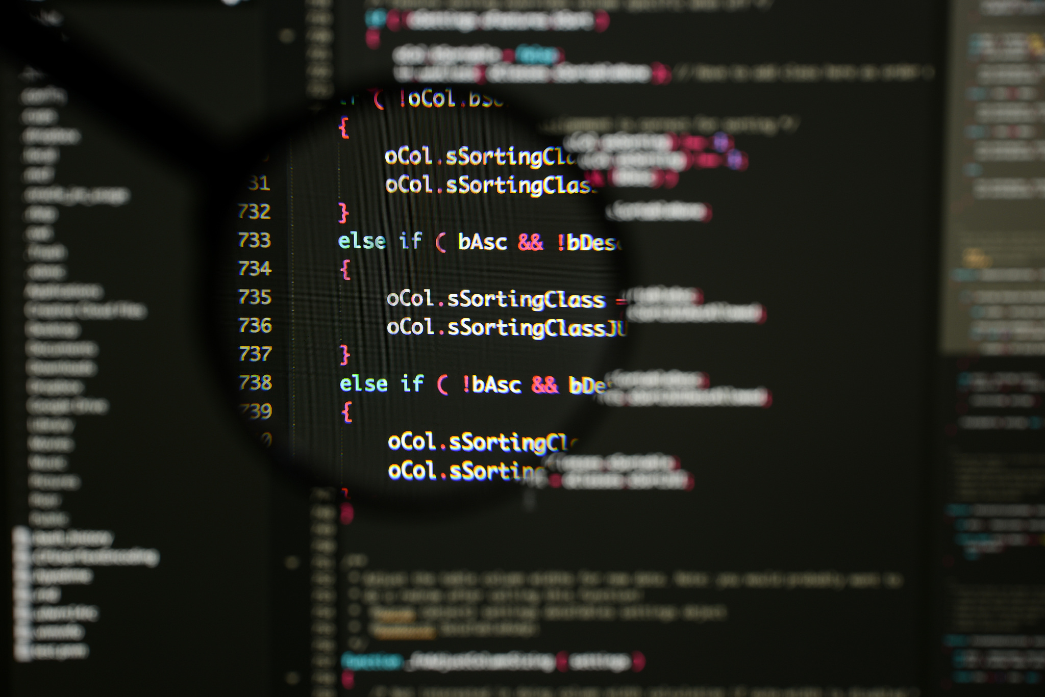 real java script code developing screen. programing workflow abs