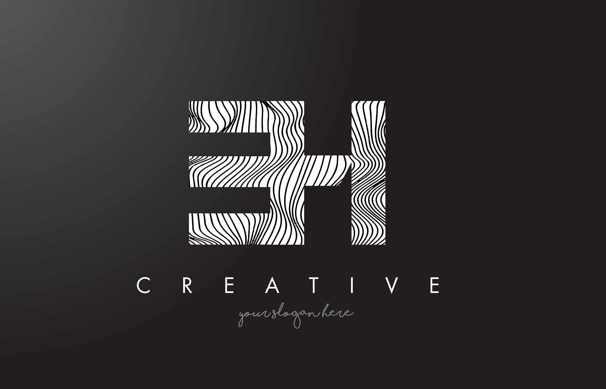 eh e h letter logo with zebra lines texture