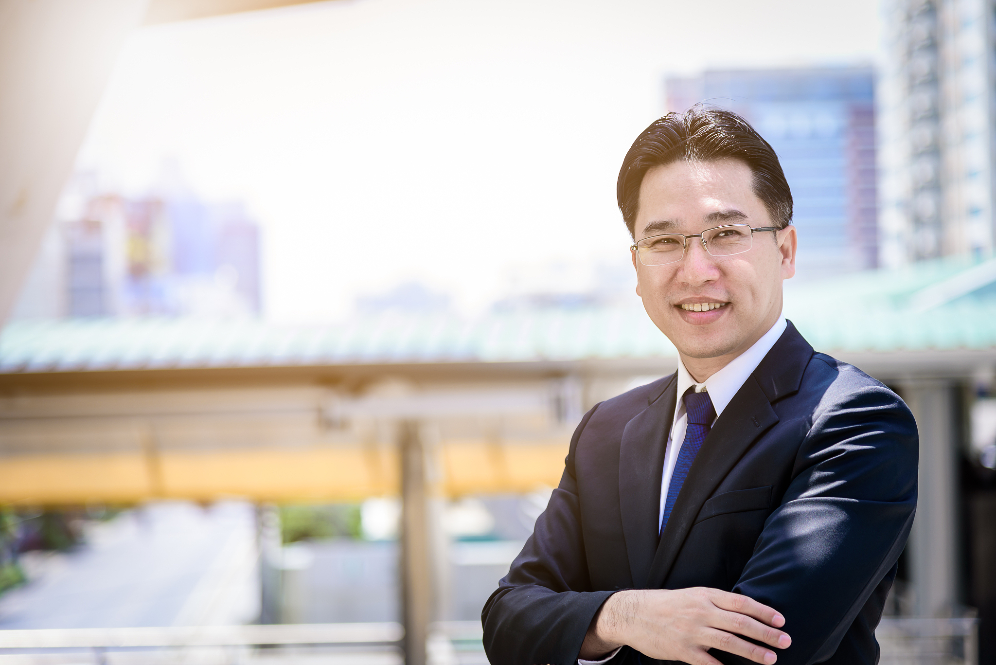 the asian businessman has working with happy.