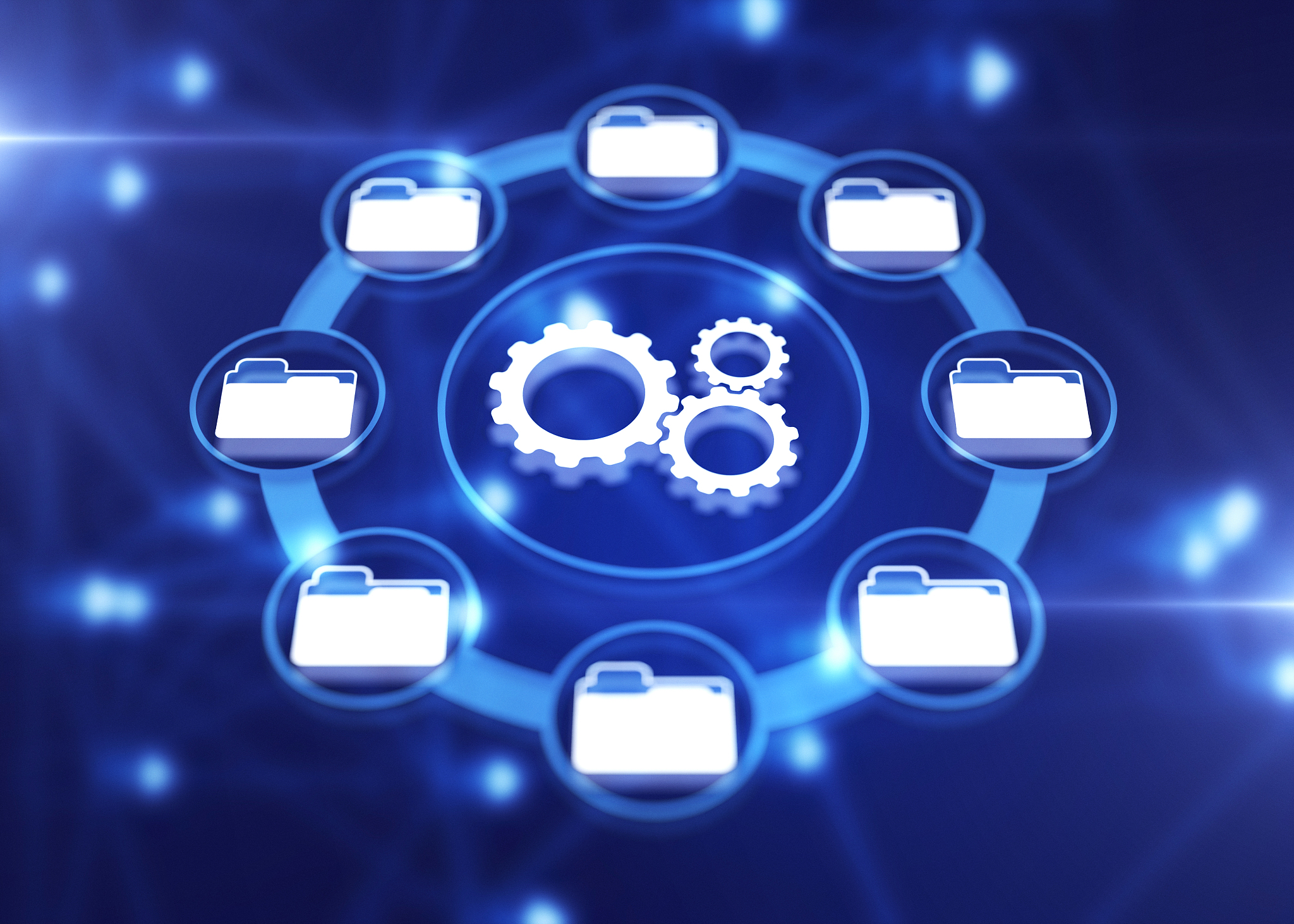 gears and folders on digital display