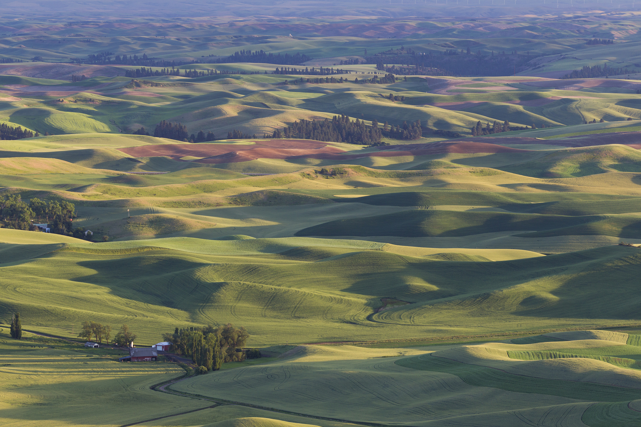 elevated view of rolling hills and farmland
