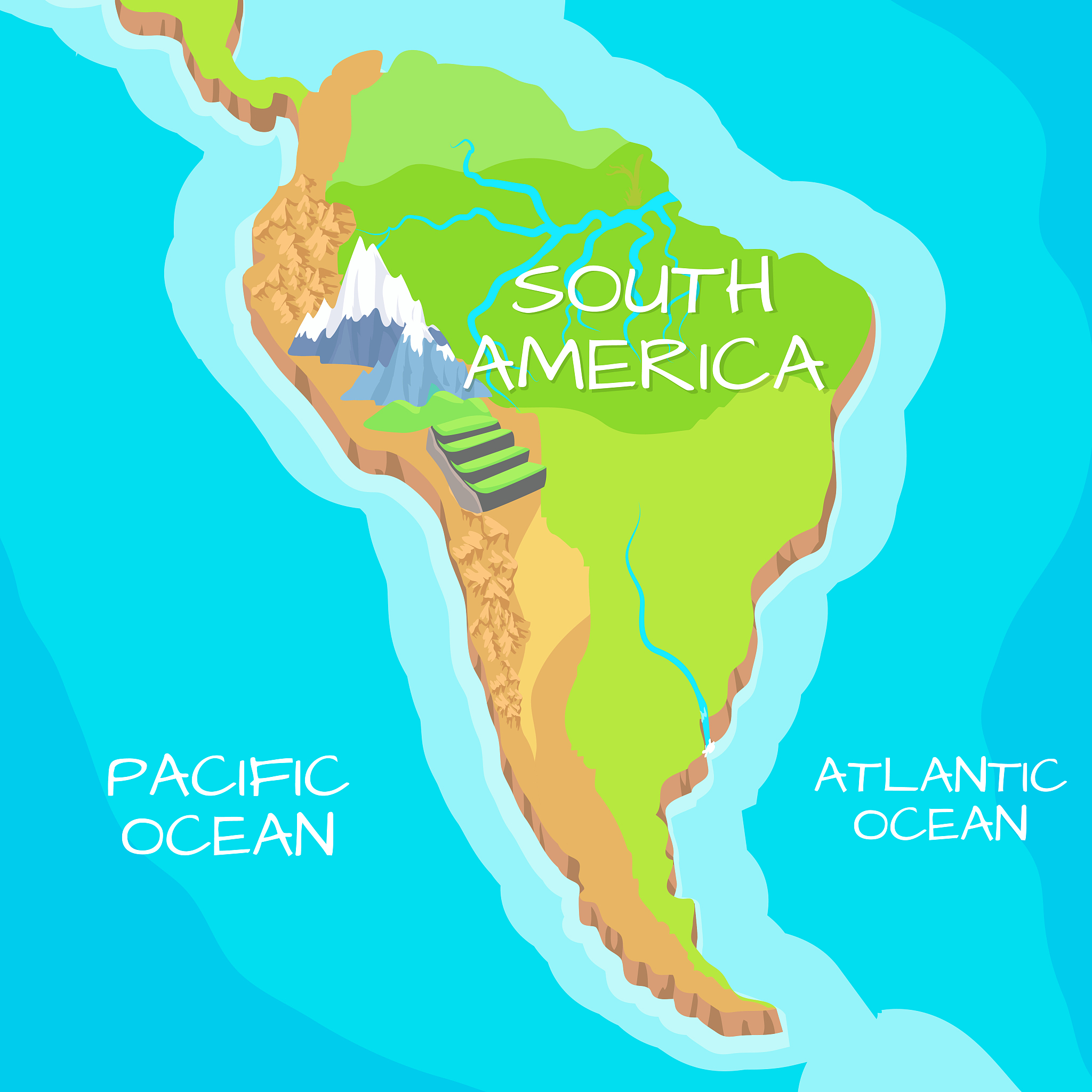 south america map with natural attractions