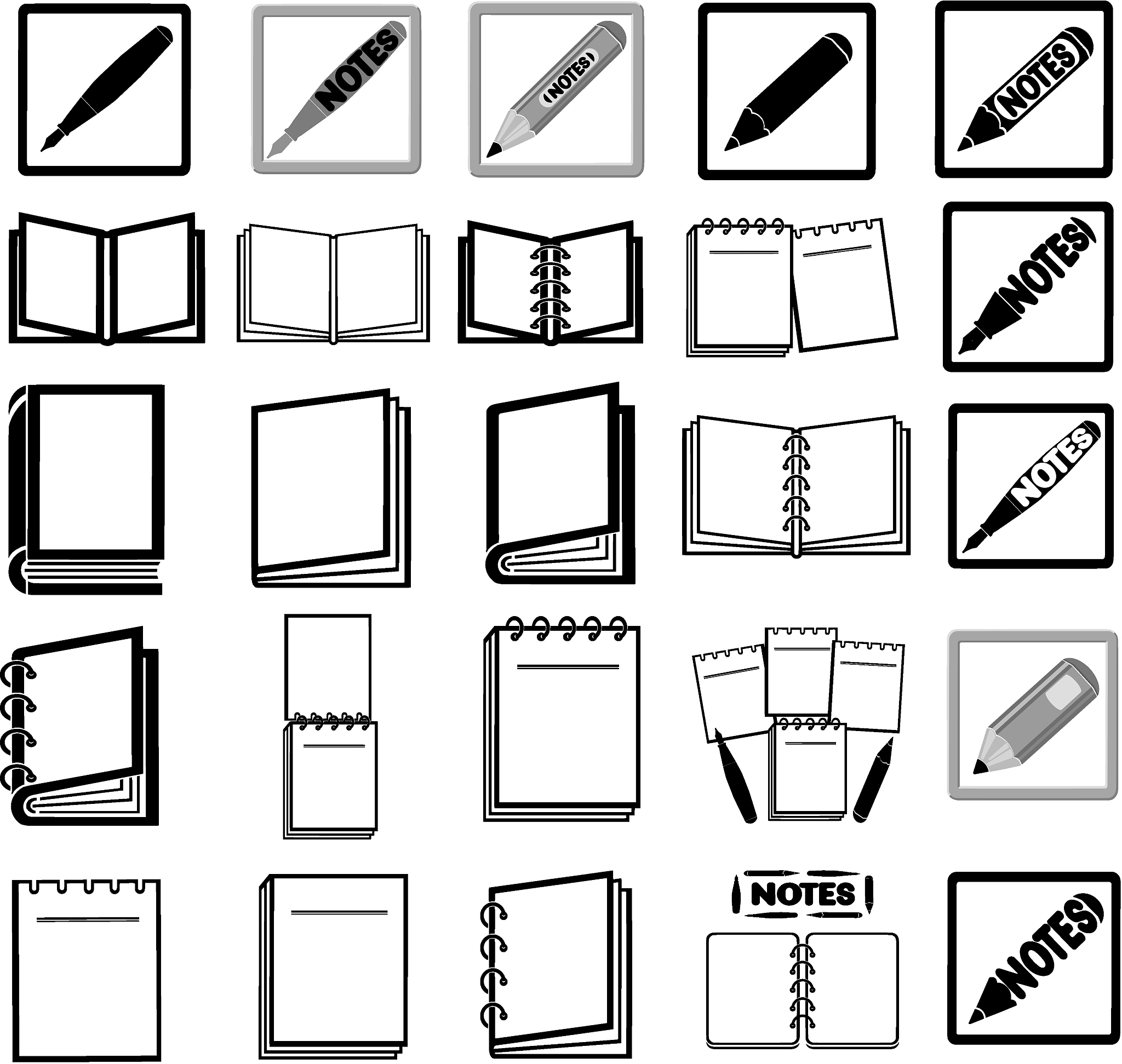 business icons notebook, book and pen, pencil