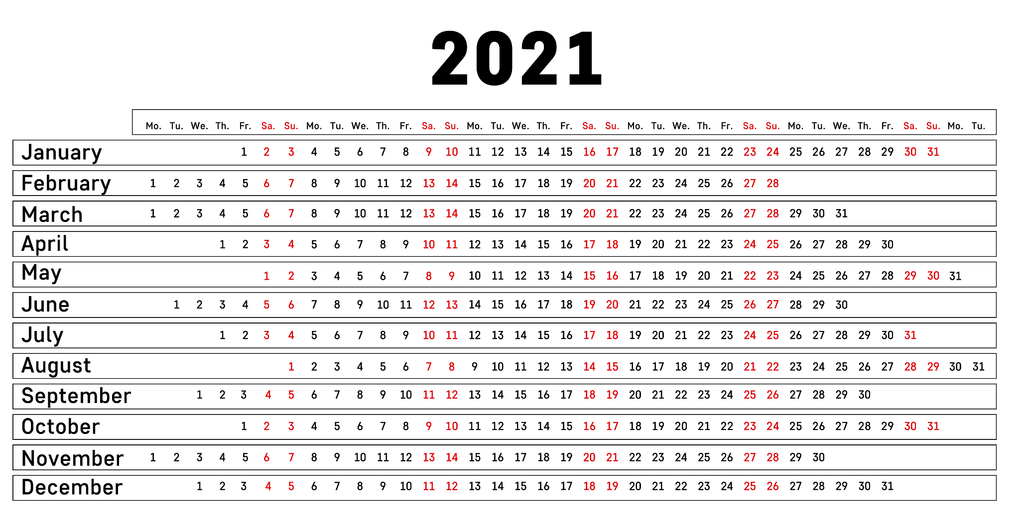 plain 2021 calendar