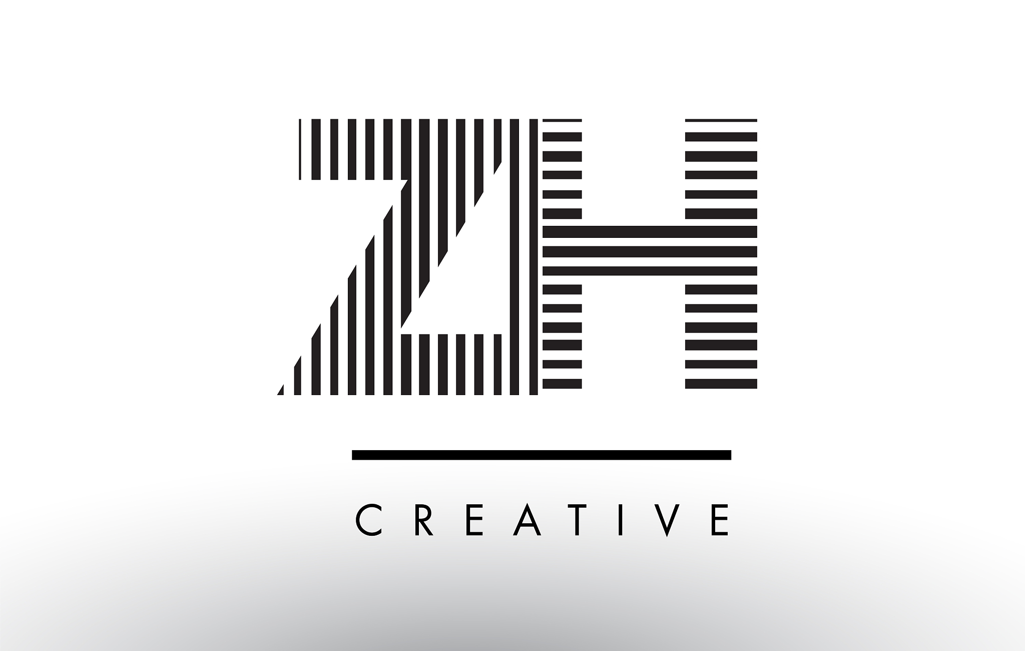 zh z h black and white lines letter logo design
