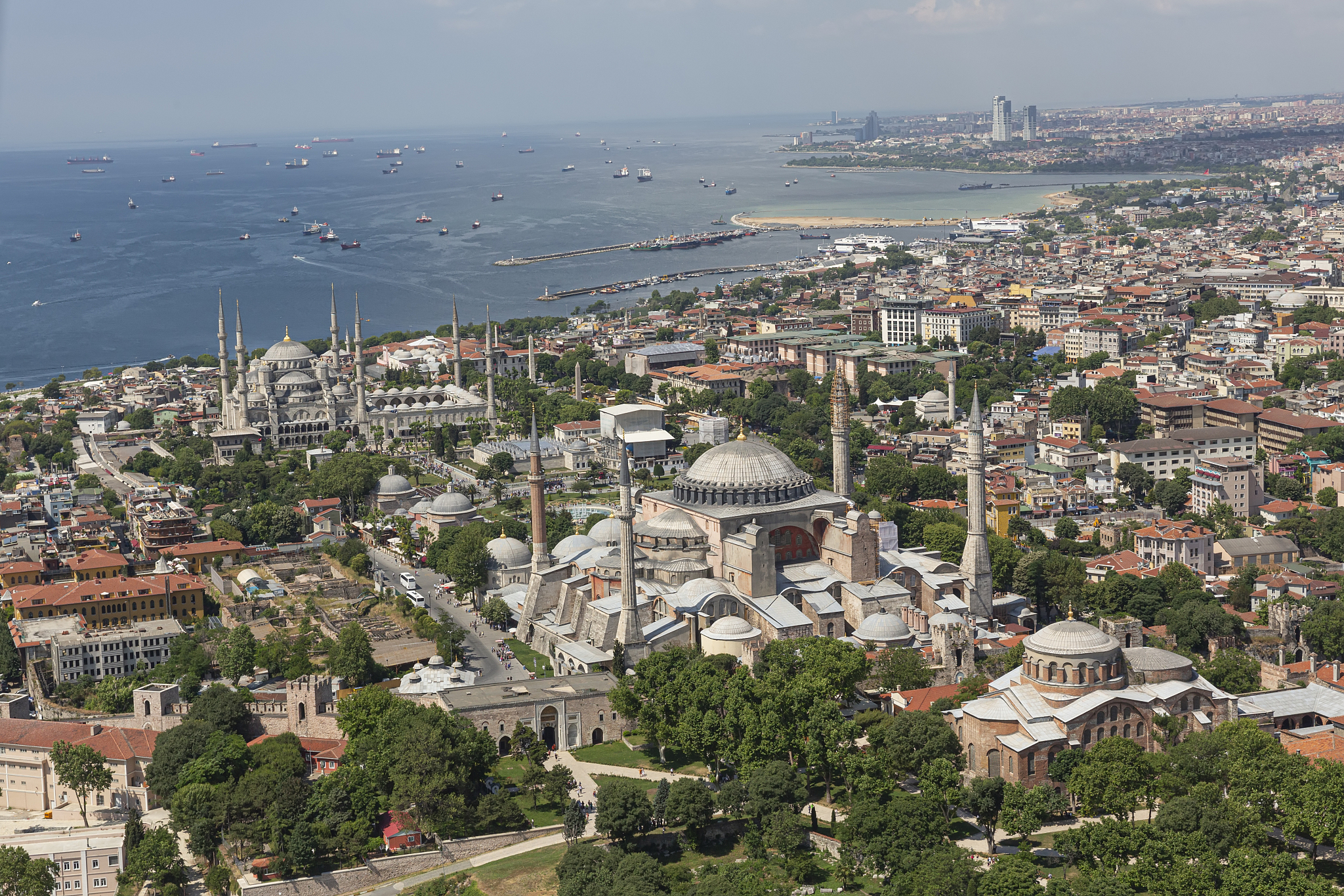 istanbul aerial photo. view of from helicopter ; historic penins