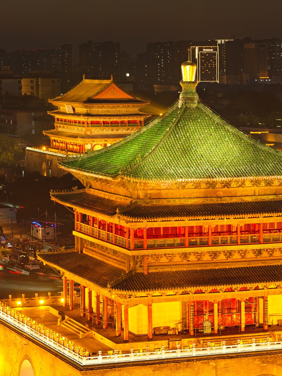 中国西安钟鼓楼夜景