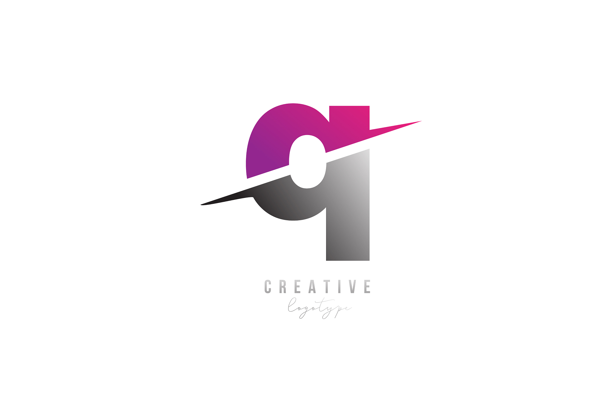 q pink and grey letter logo alphabet icon design