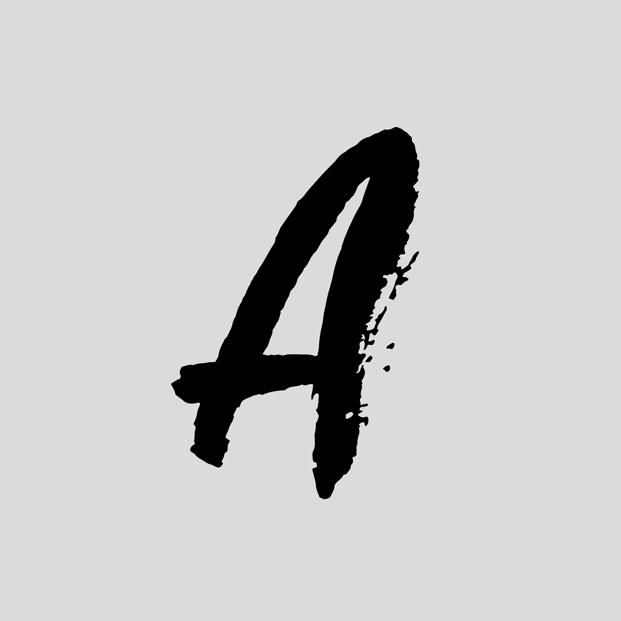 letter a handwritten by dry brush rough strokes