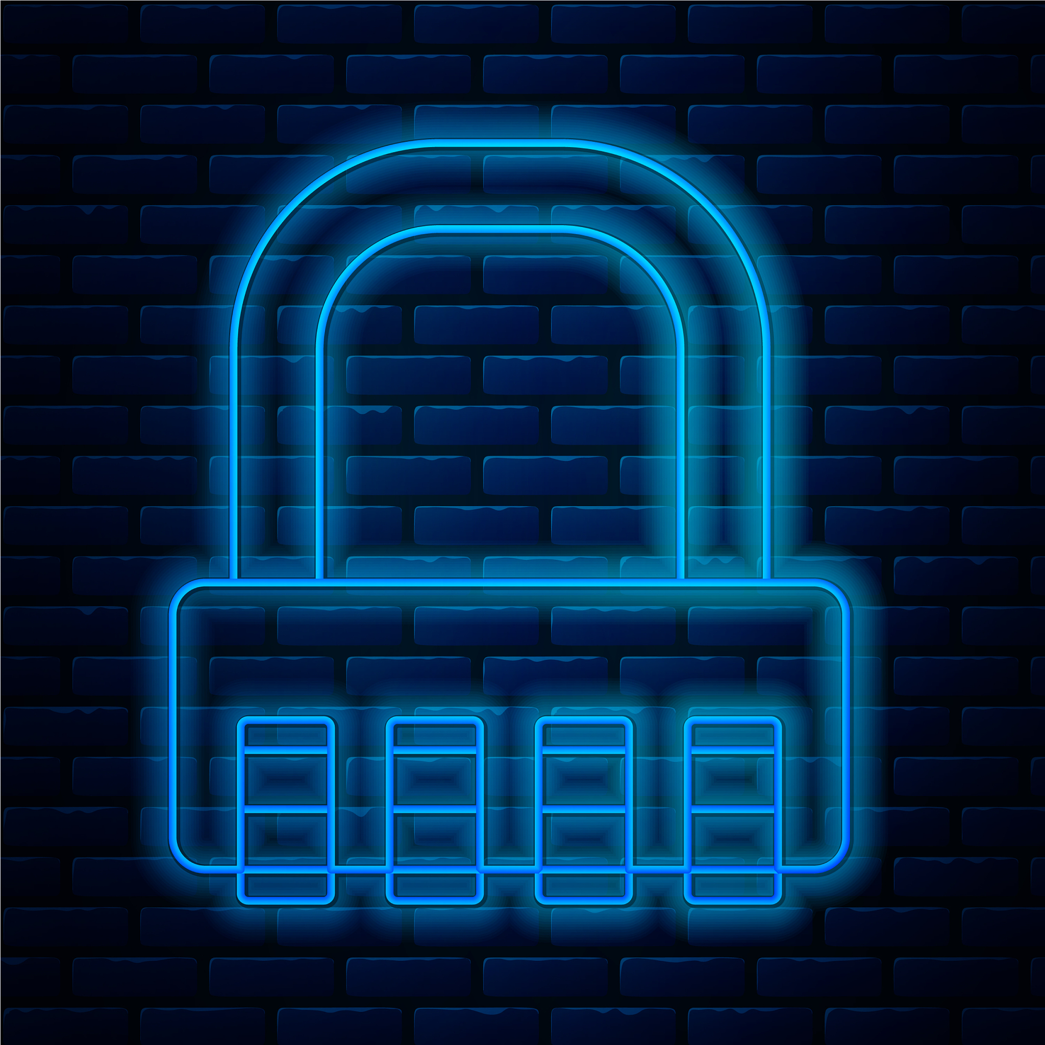 glowing neon line safe combination lock icon