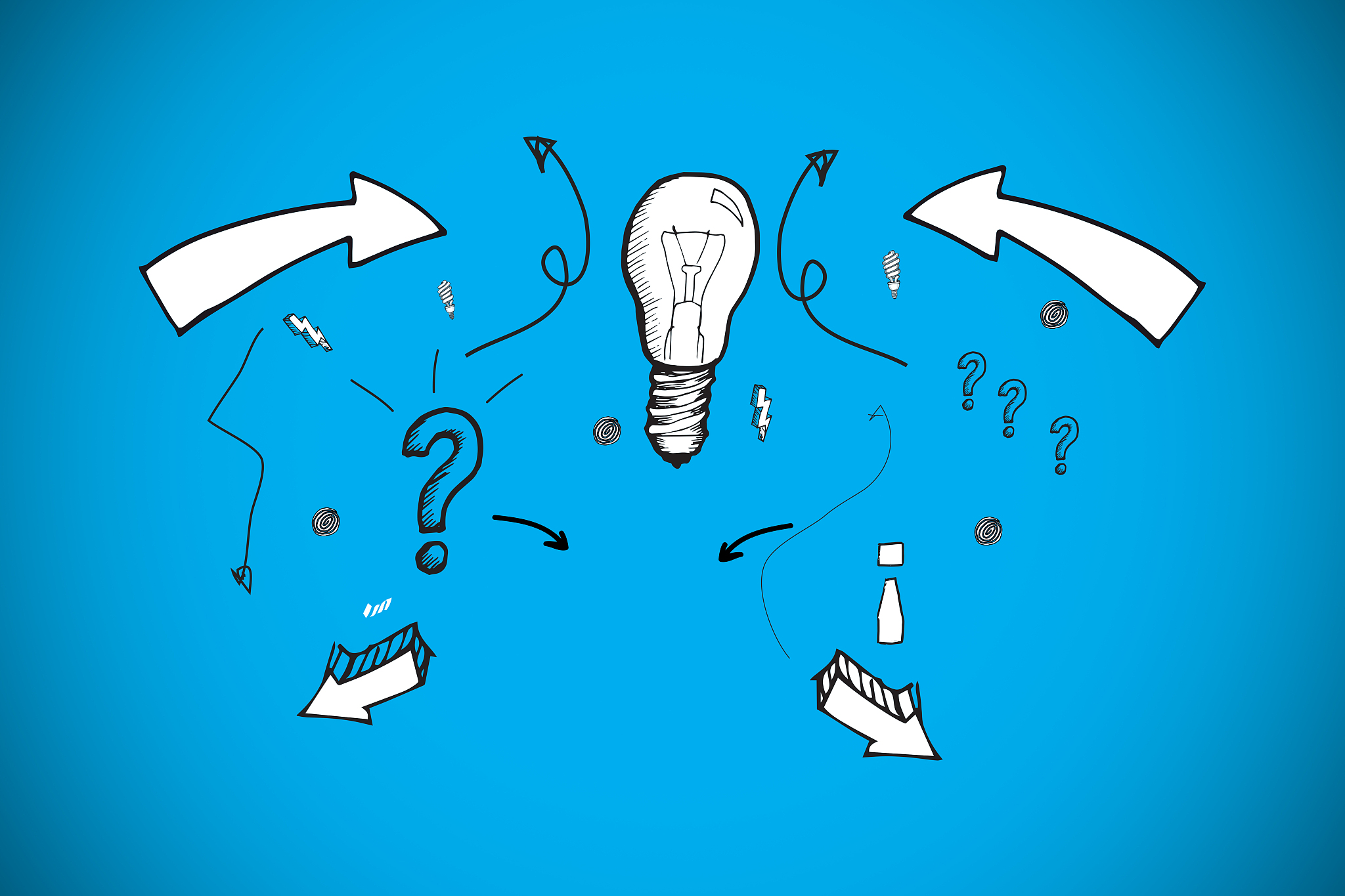 idea doodle with arrows against blue background with vignette