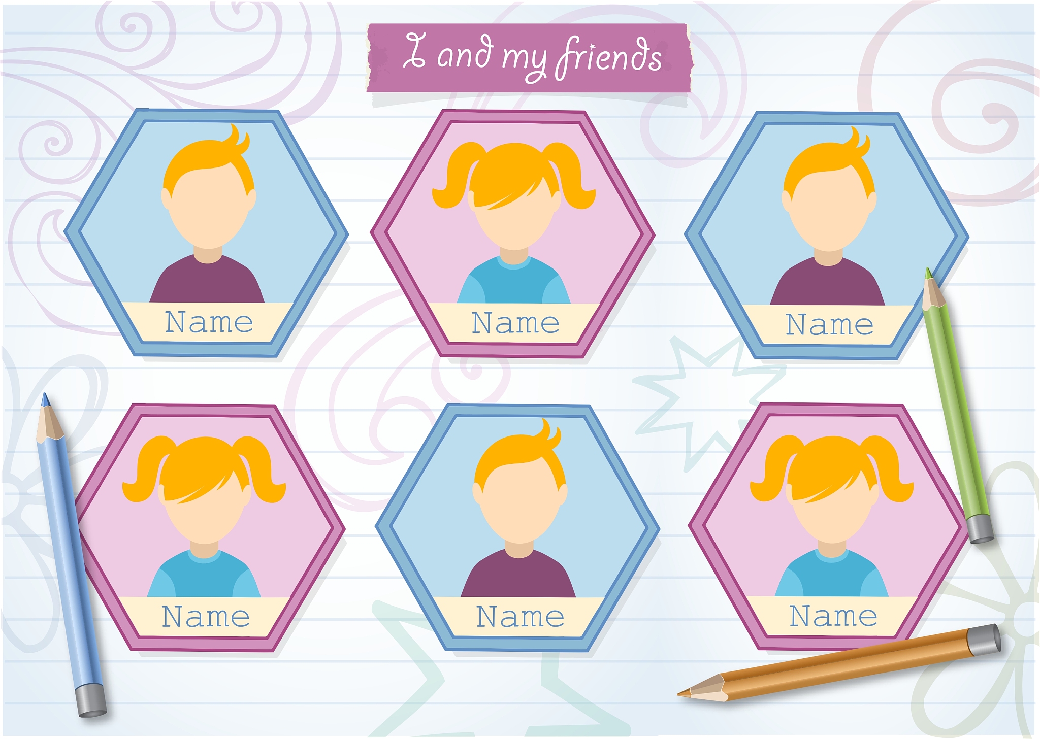 yearbook for primary school with pencils