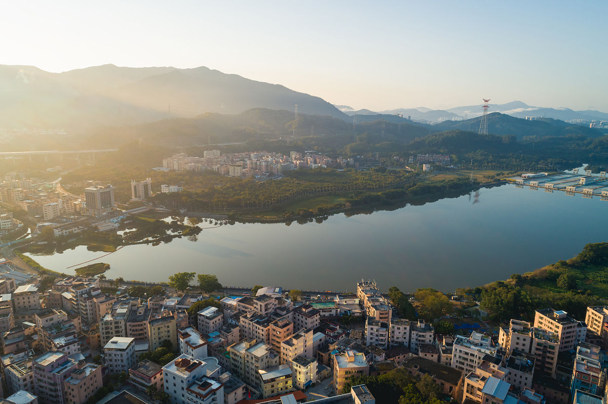 鸟瞰图,中国深圳城中村日出景观