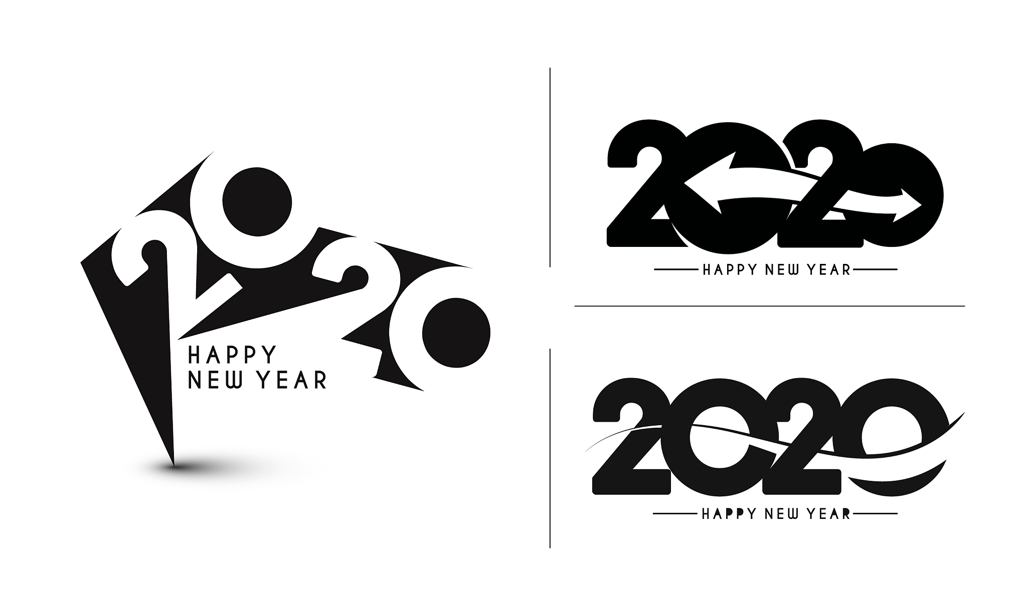 happy new year 2020 text typography design set