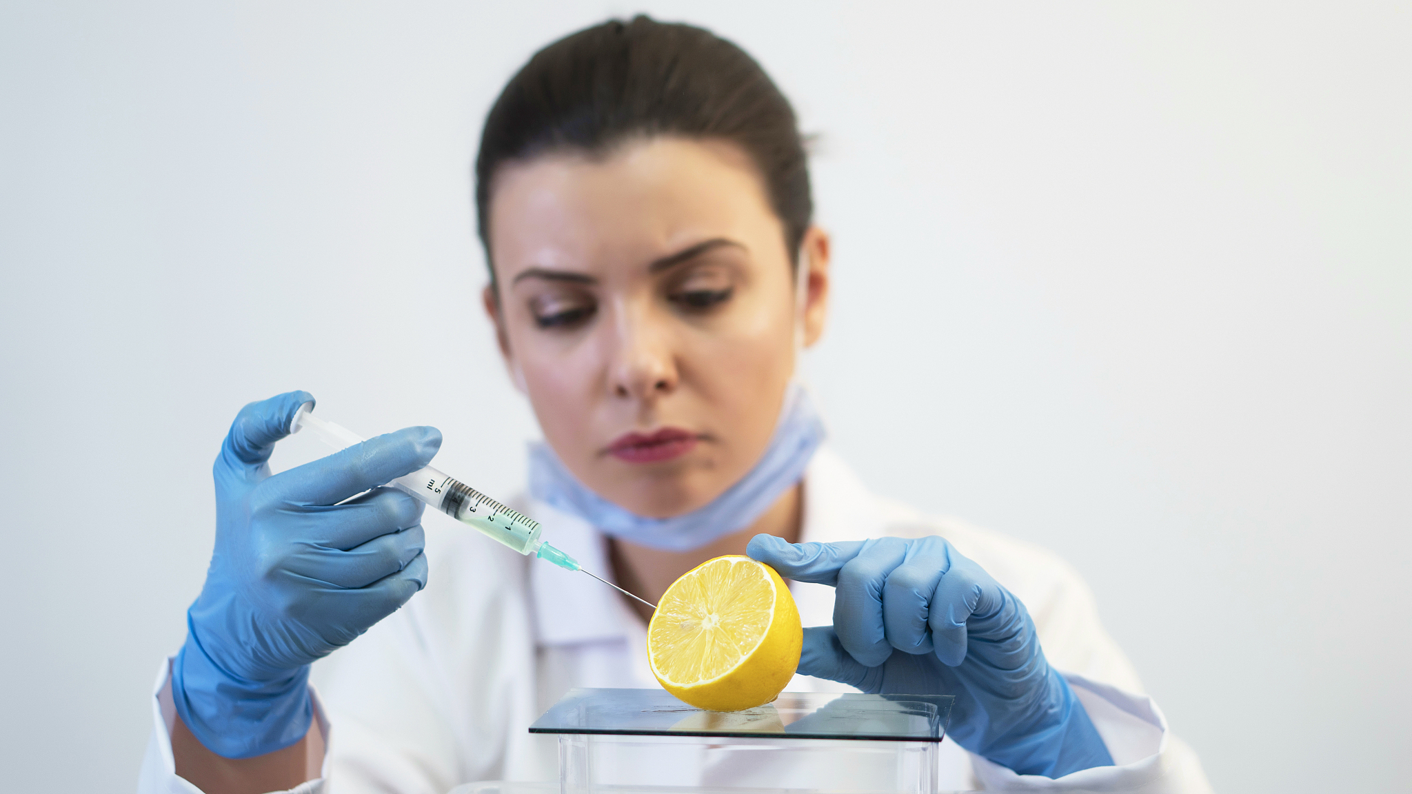 fresh vegetables, researcher analyzing modified food quality