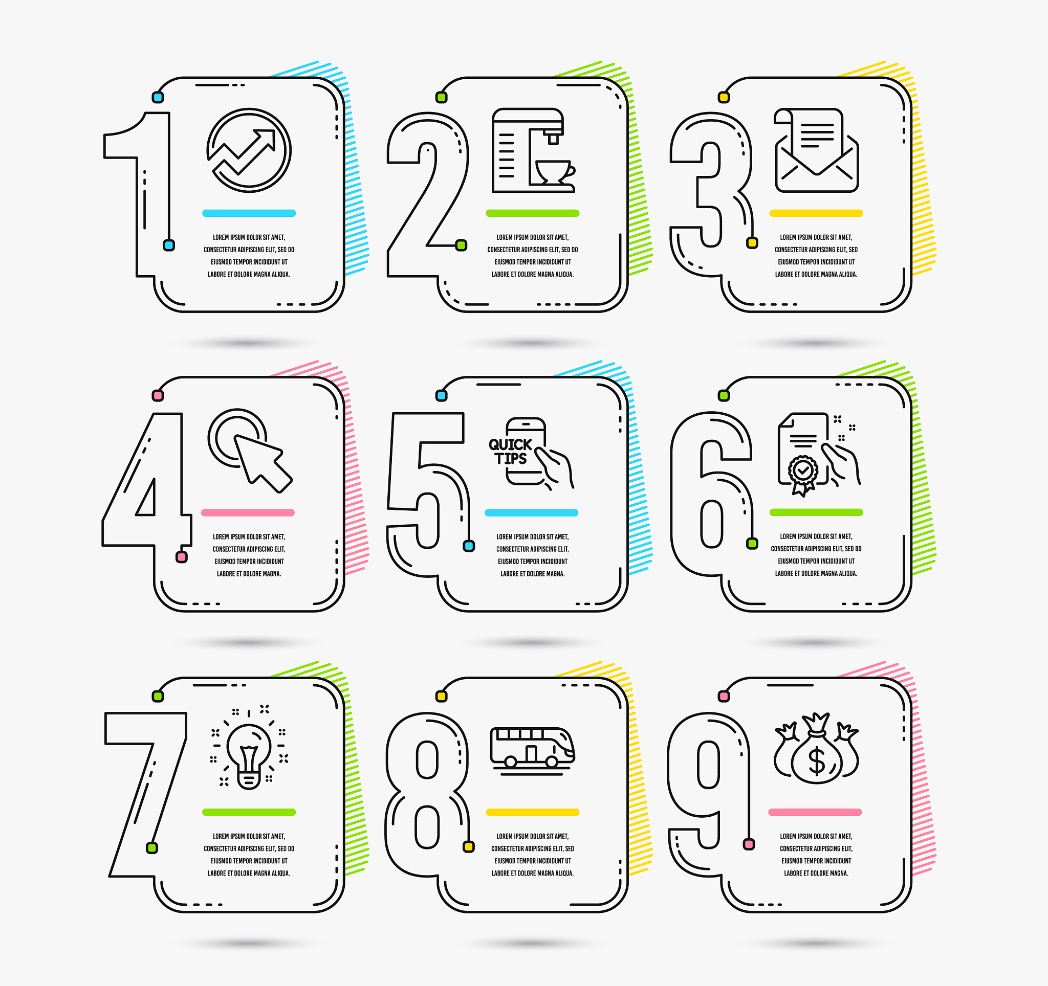 audit bus tour and click here icons education