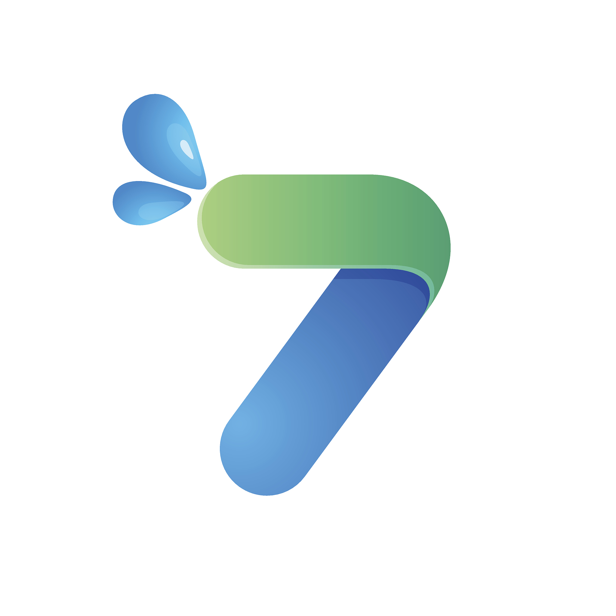 number seven icon with water waves and drops.