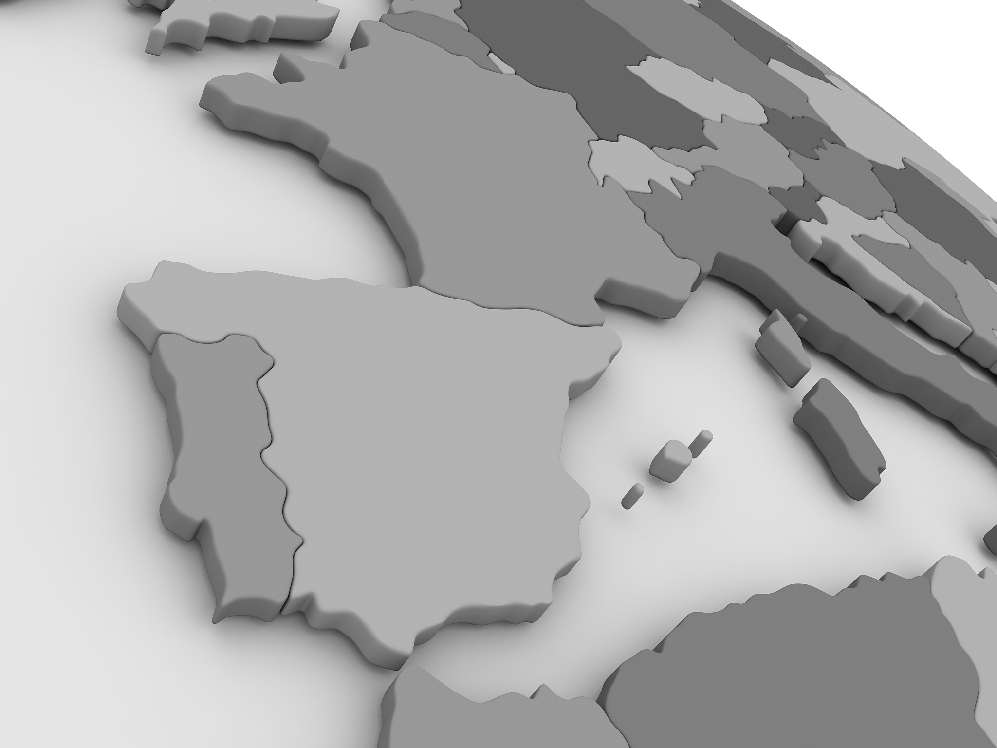 spain and portugal on grey 3d map