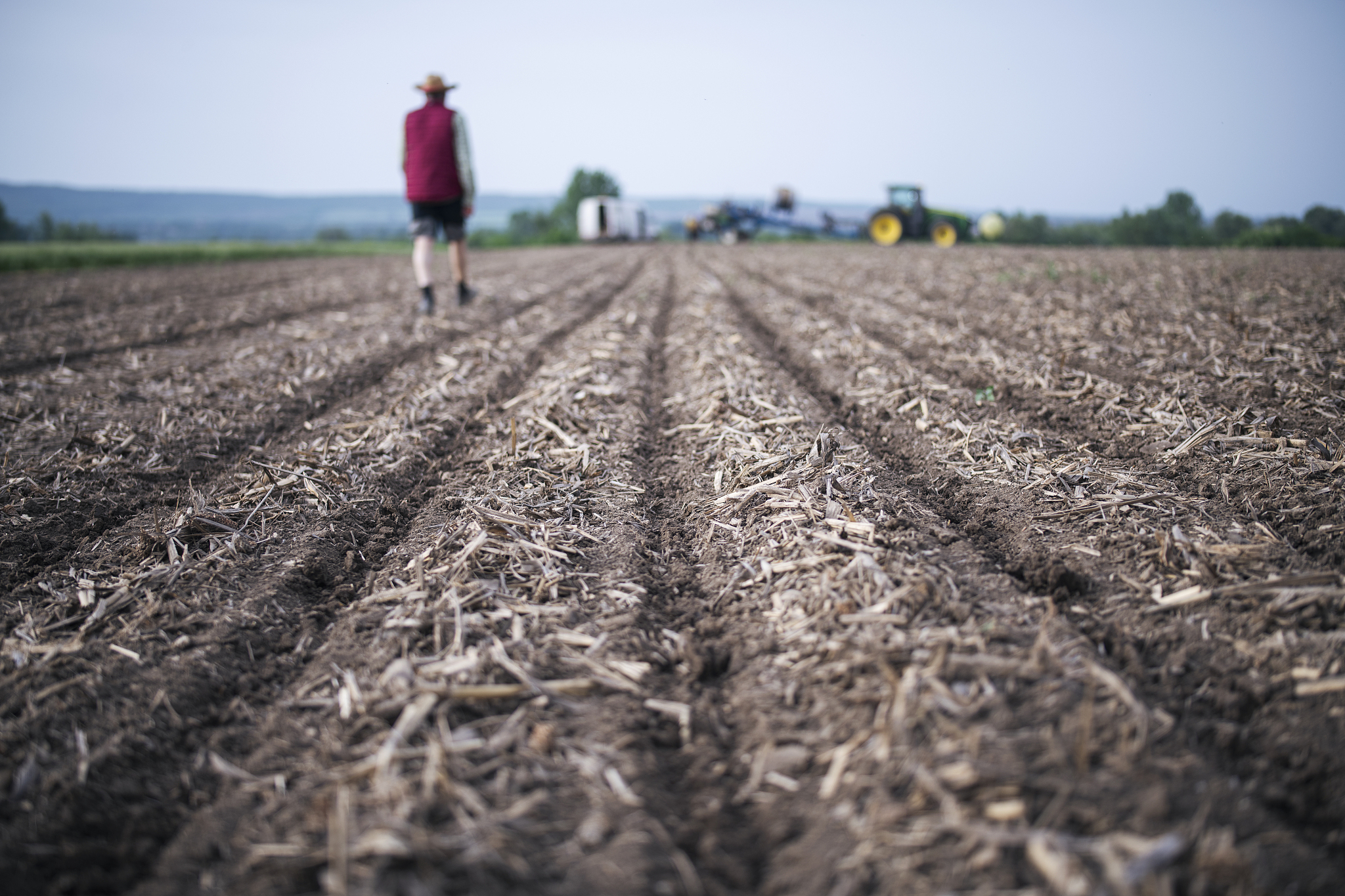 farmer controlled no-till sowing on agriculture field.