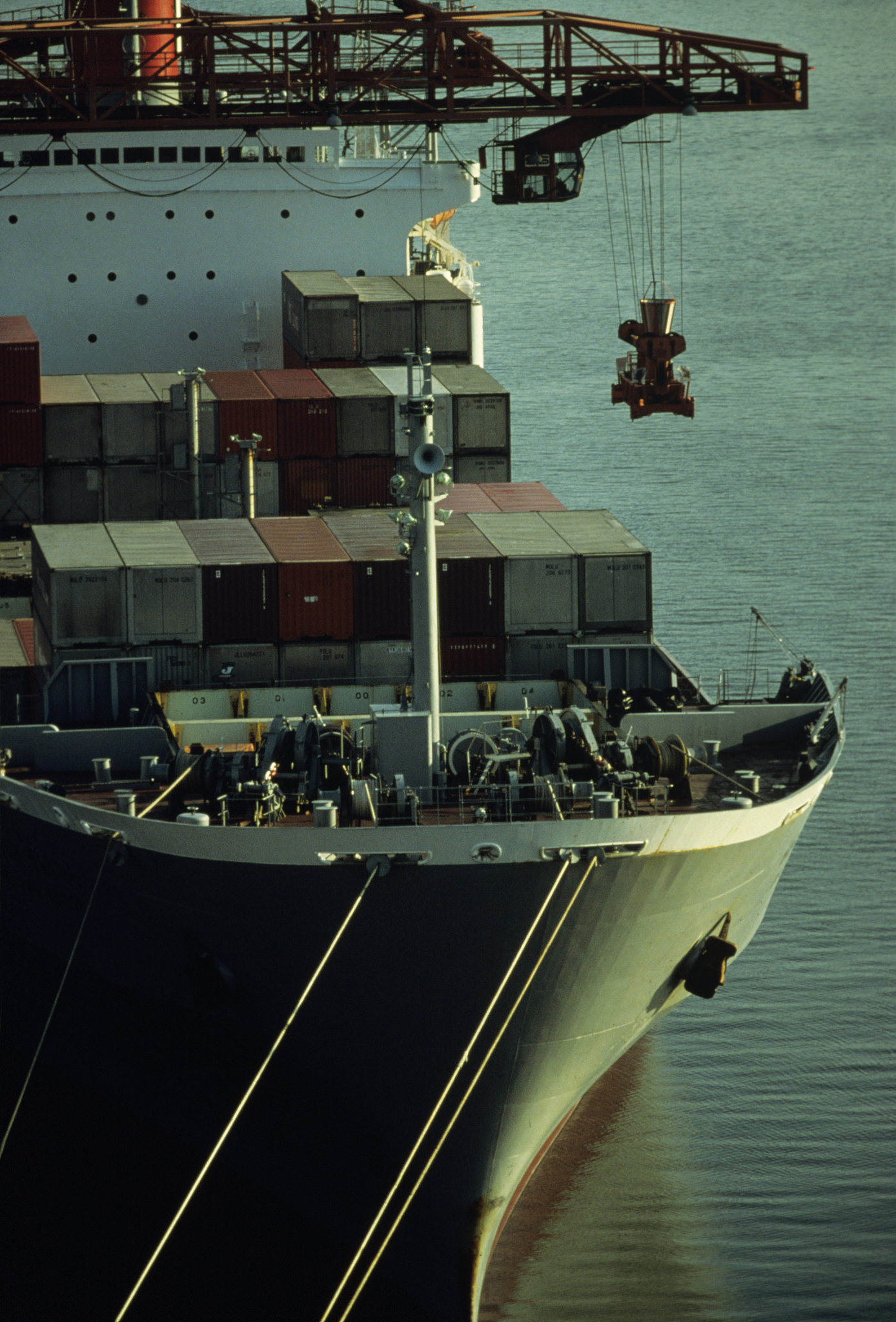 container ship at seattle docks, elevated view