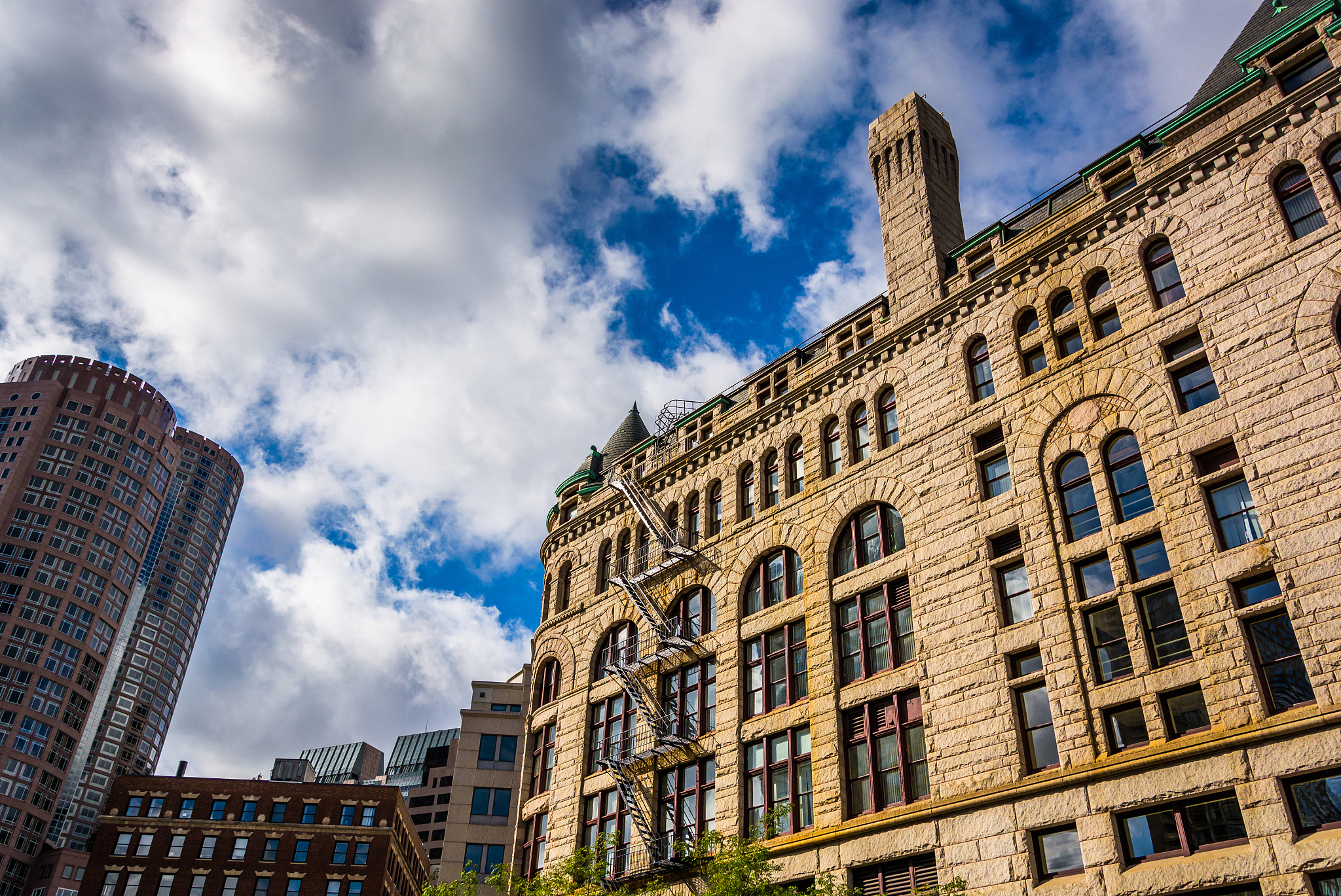 beautiful sky over buildings in boston, massachusetts.