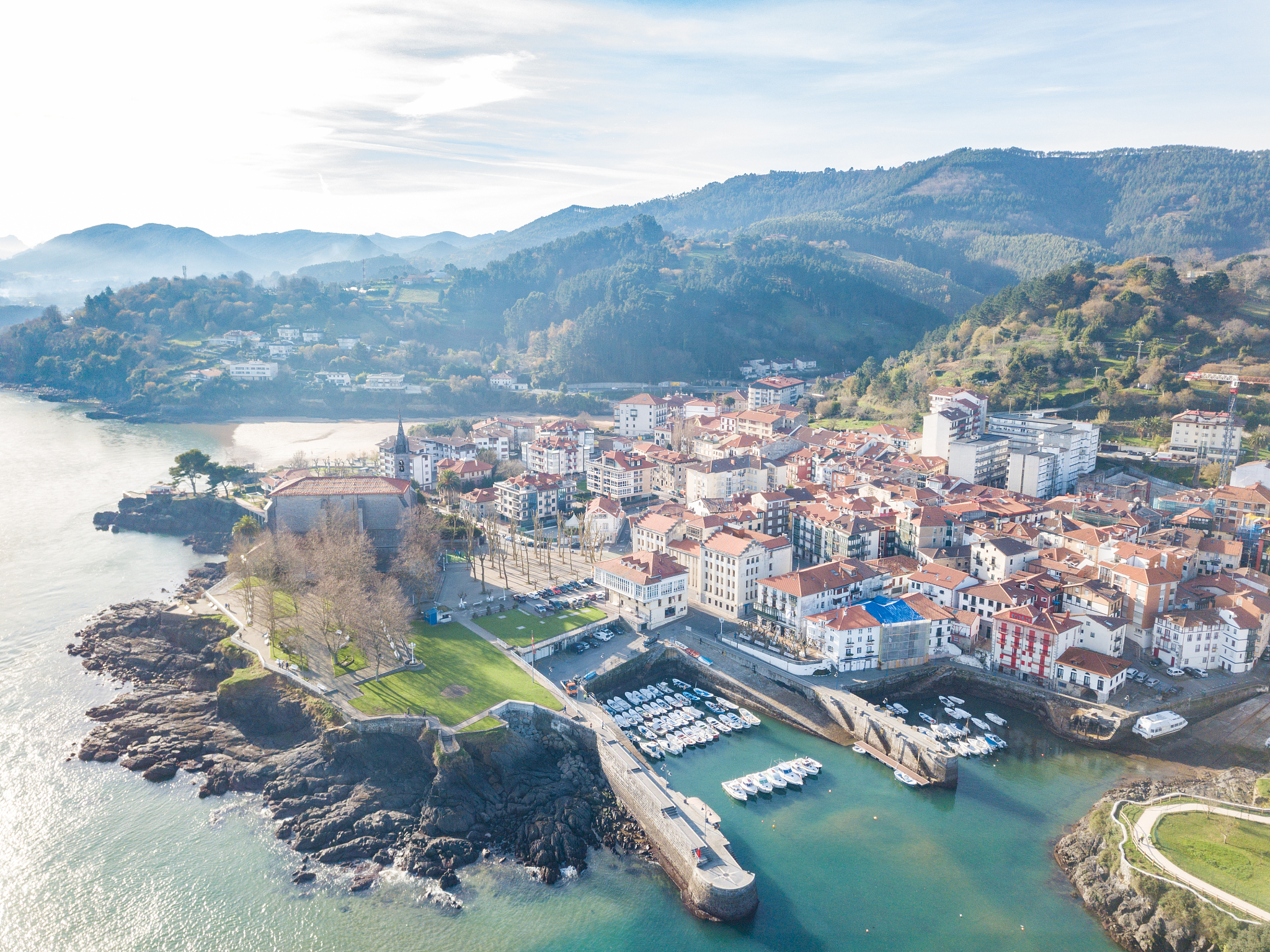 aerial view of mundaka fishing town